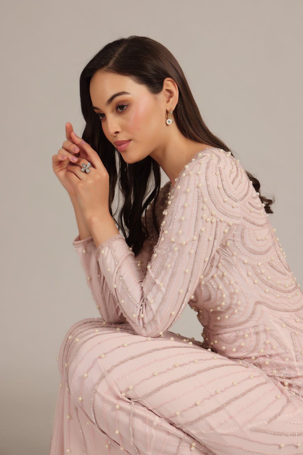 Mabel Embellished Maxi Dress in Powder Pink