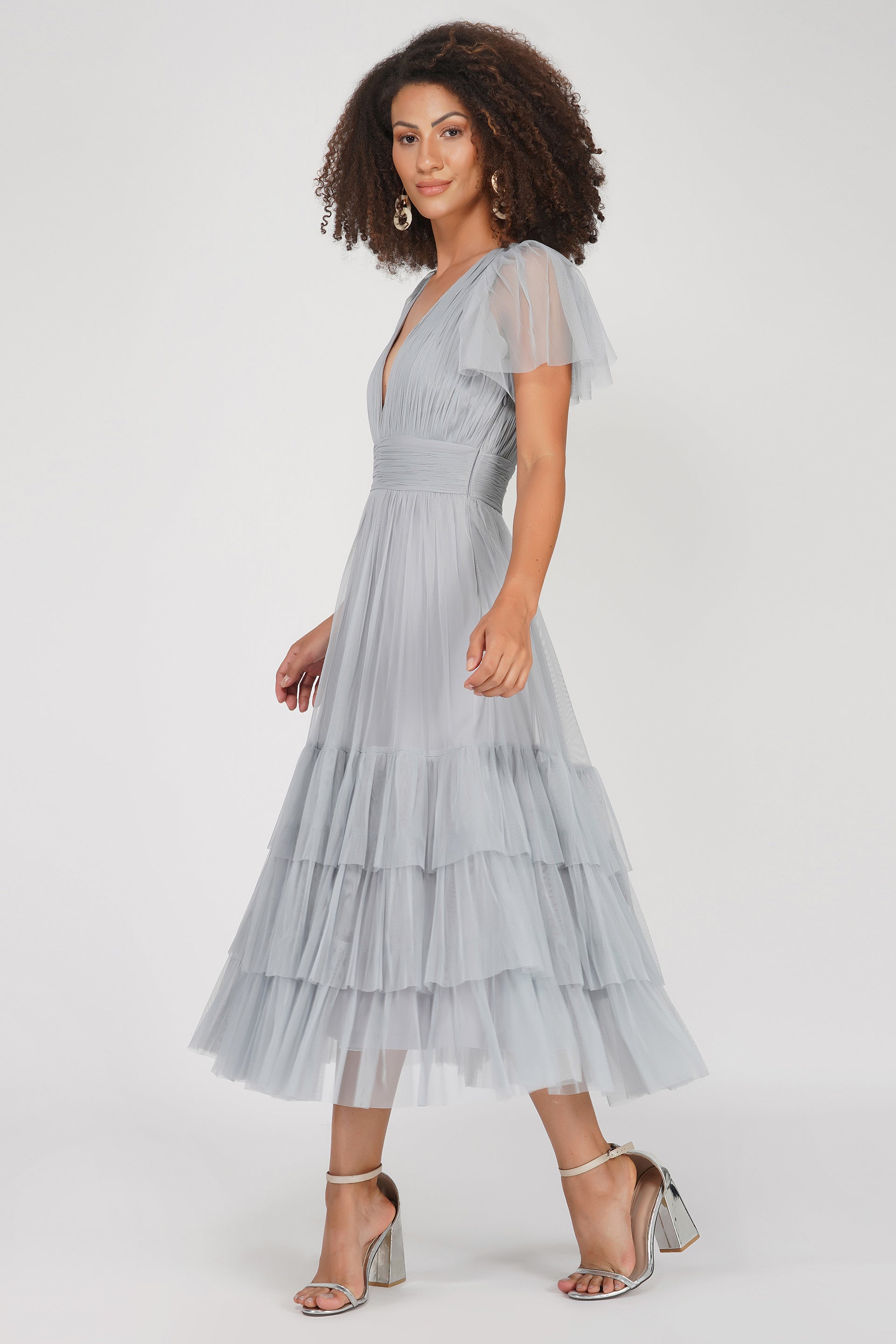 Madison Tulle Midi Dress in Grey - UK6 / Grey