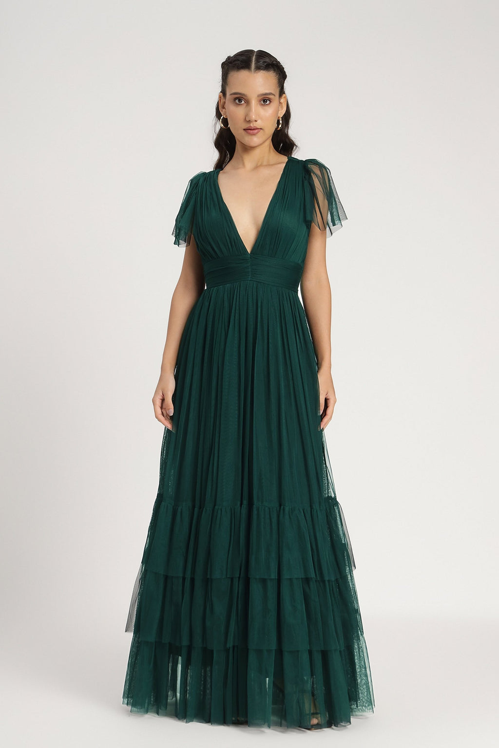 Madison Tulle Maxi Dress in Forest Green