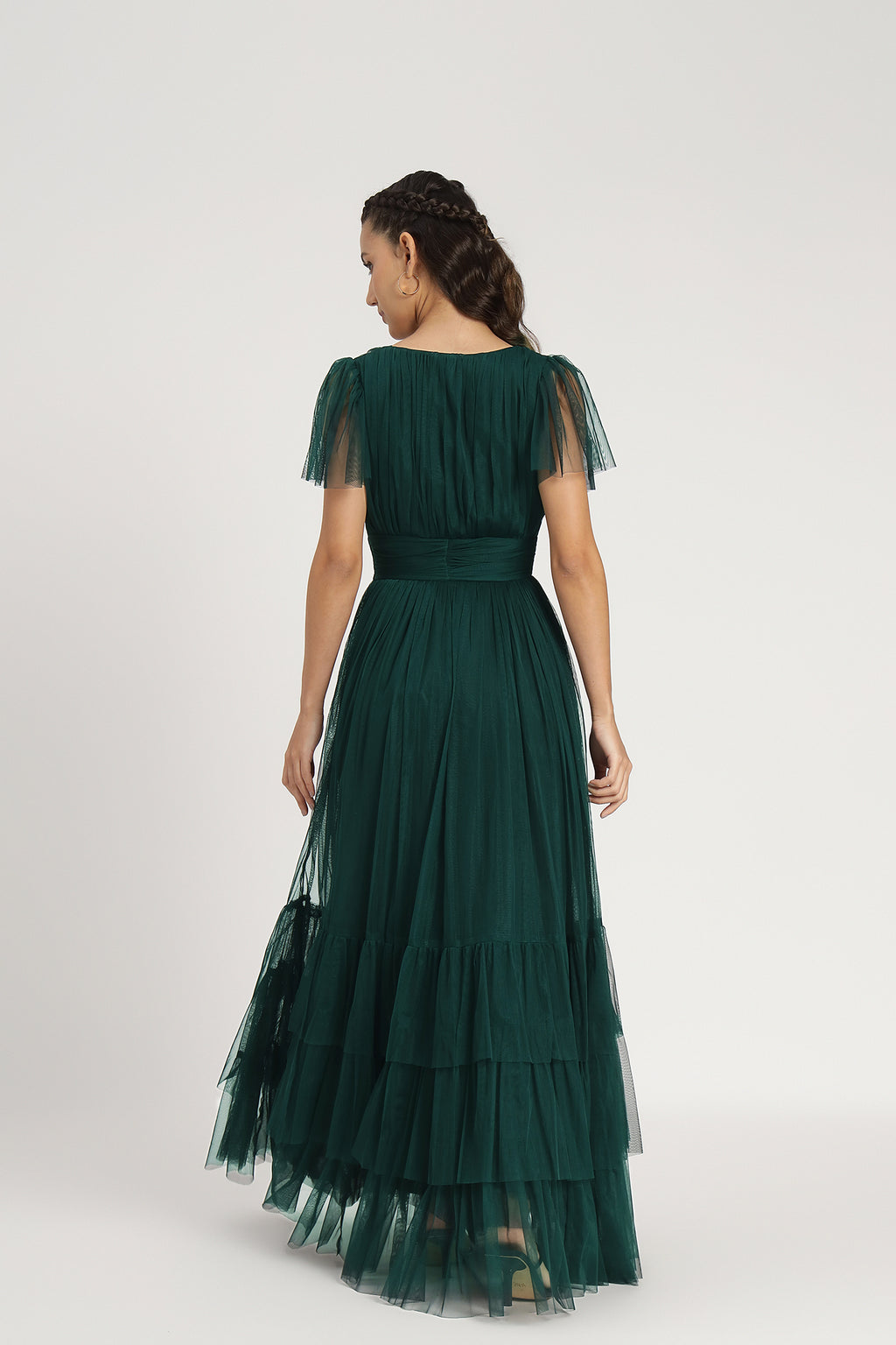 Madison Tulle Maxi Dress in Forest Green