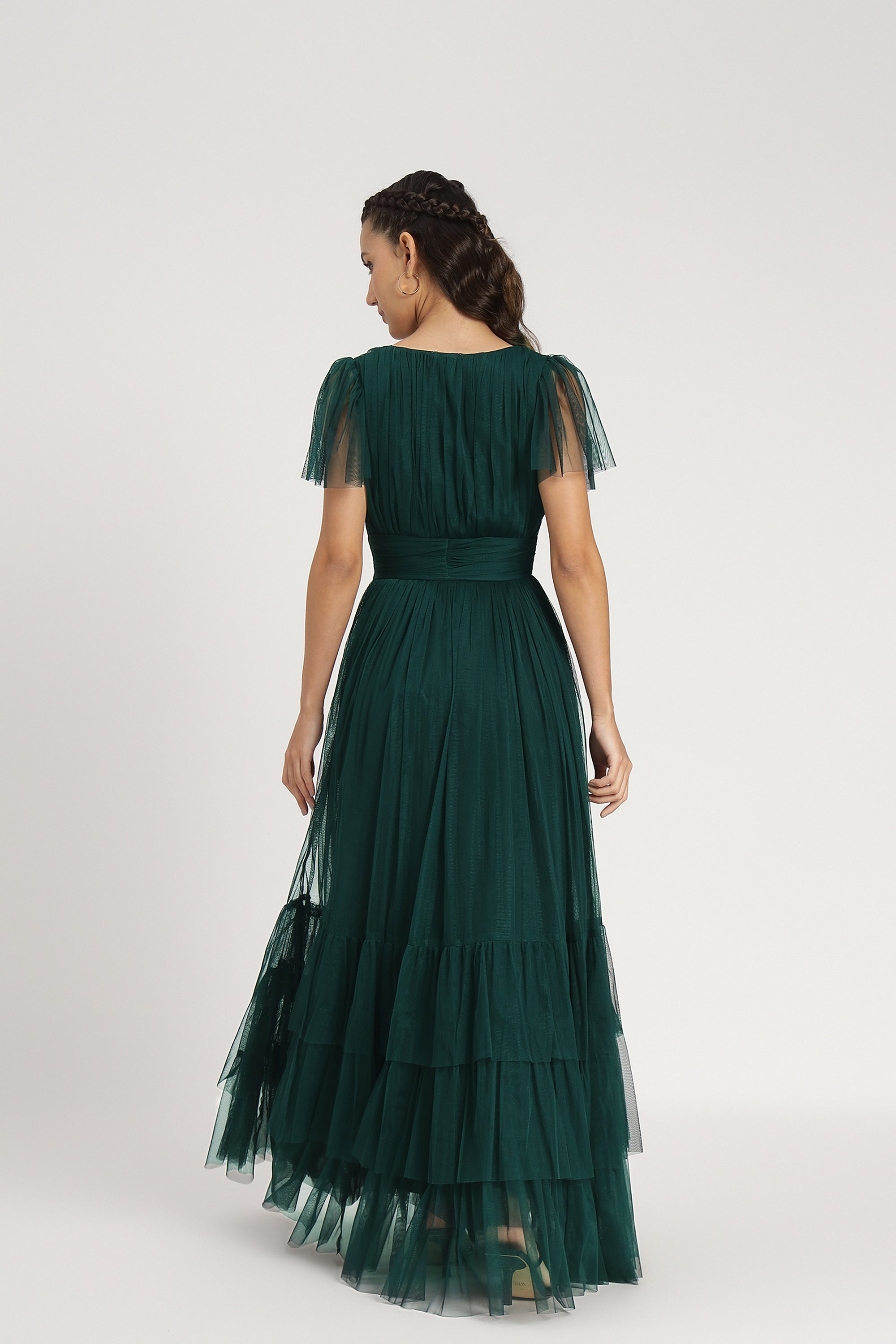 Madison Tulle Maxi Dress in Forest Green