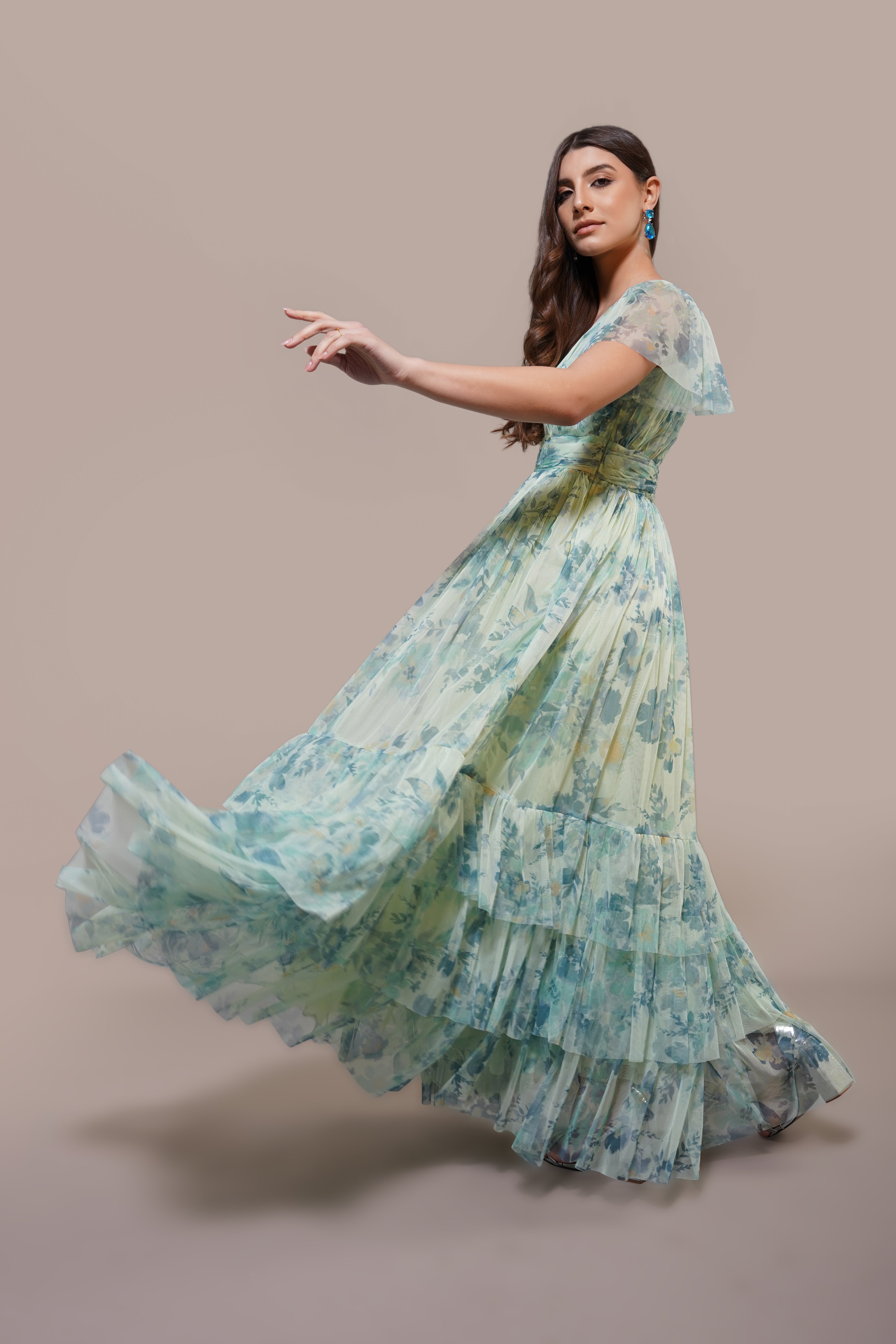 Madison Tulle Maxi Dress in Light Sage Floral Lace & Beads Madison Tulle Maxi Dress in Light Sage Floral Lace & Beads