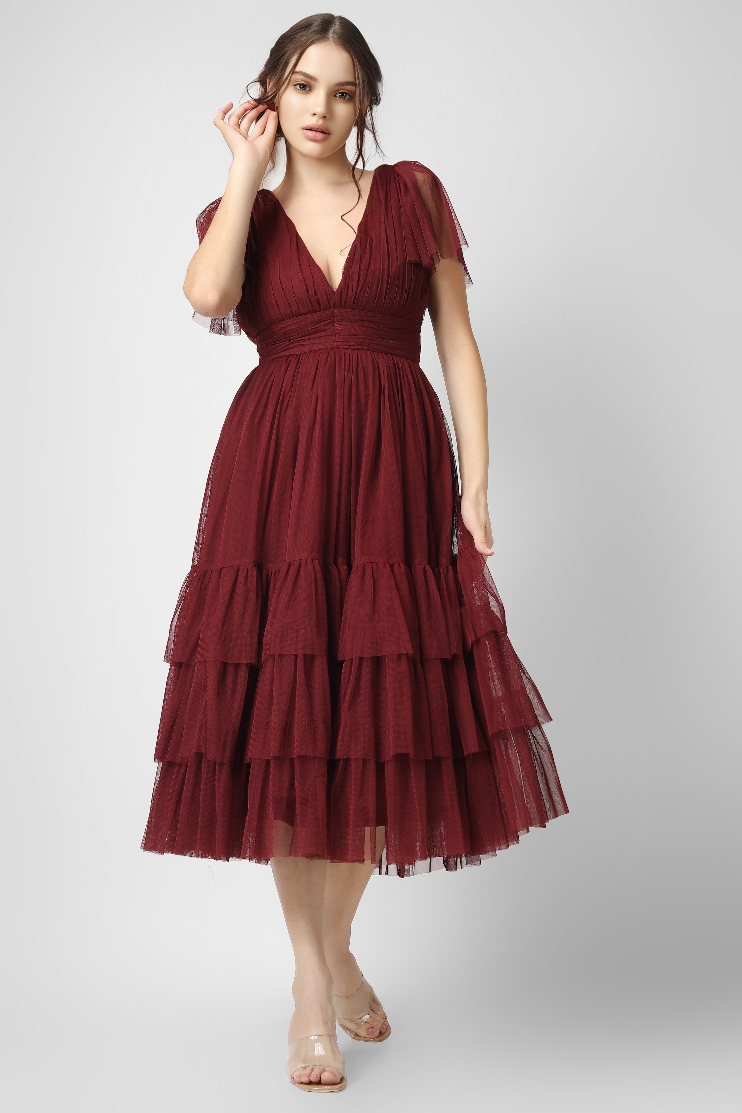 Burgundy dress cheap sale