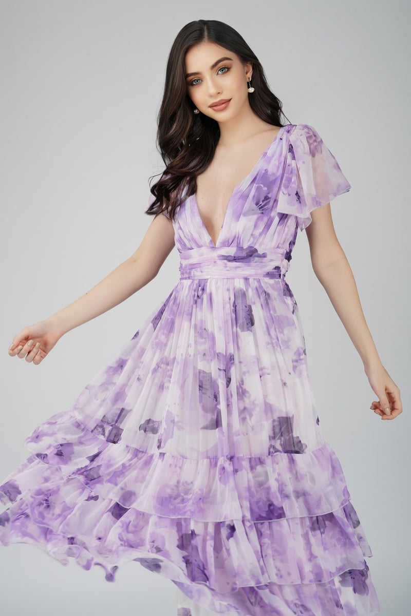 Madison Lavender Chiffon Bridesmaid Dress Lace Beads
