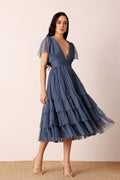 Madison Ethereal Blue Tulle Midi Bridesmaid Dress