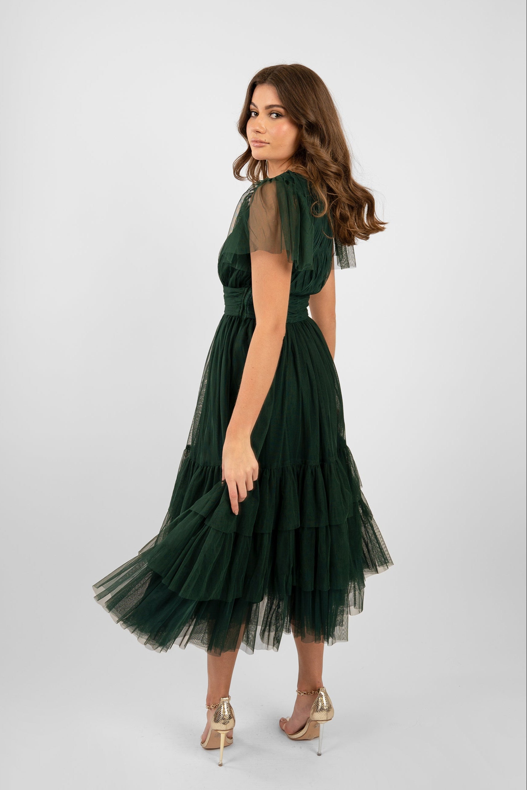 Madison Emerald Green Bridesmaid Tulle Dress – Lace & Beads