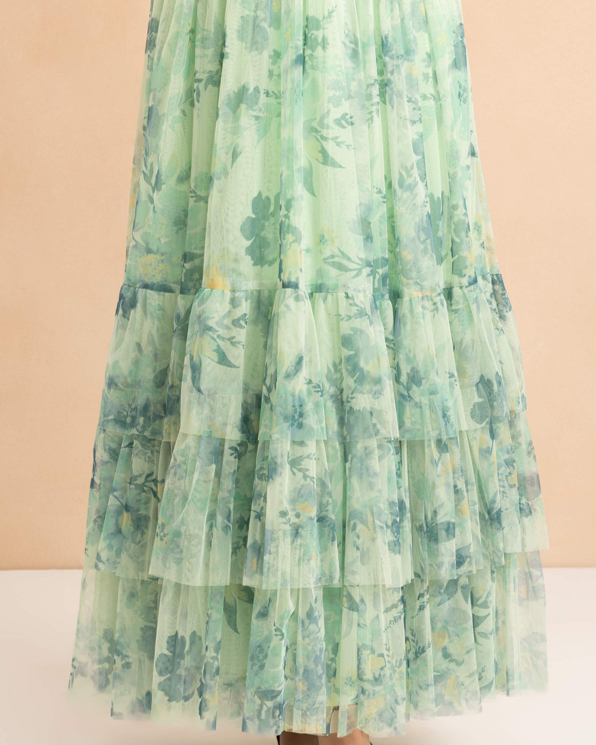 Madison Tulle Maxi Dress in Light Sage Floral