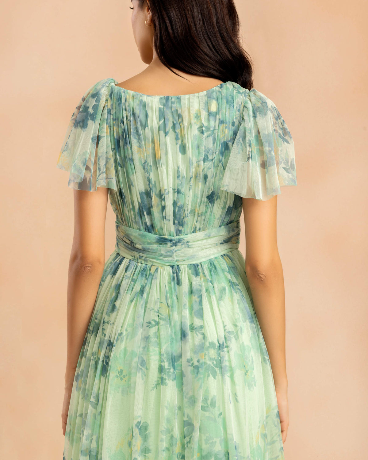 Madison Tulle Maxi Dress in Light Sage Floral