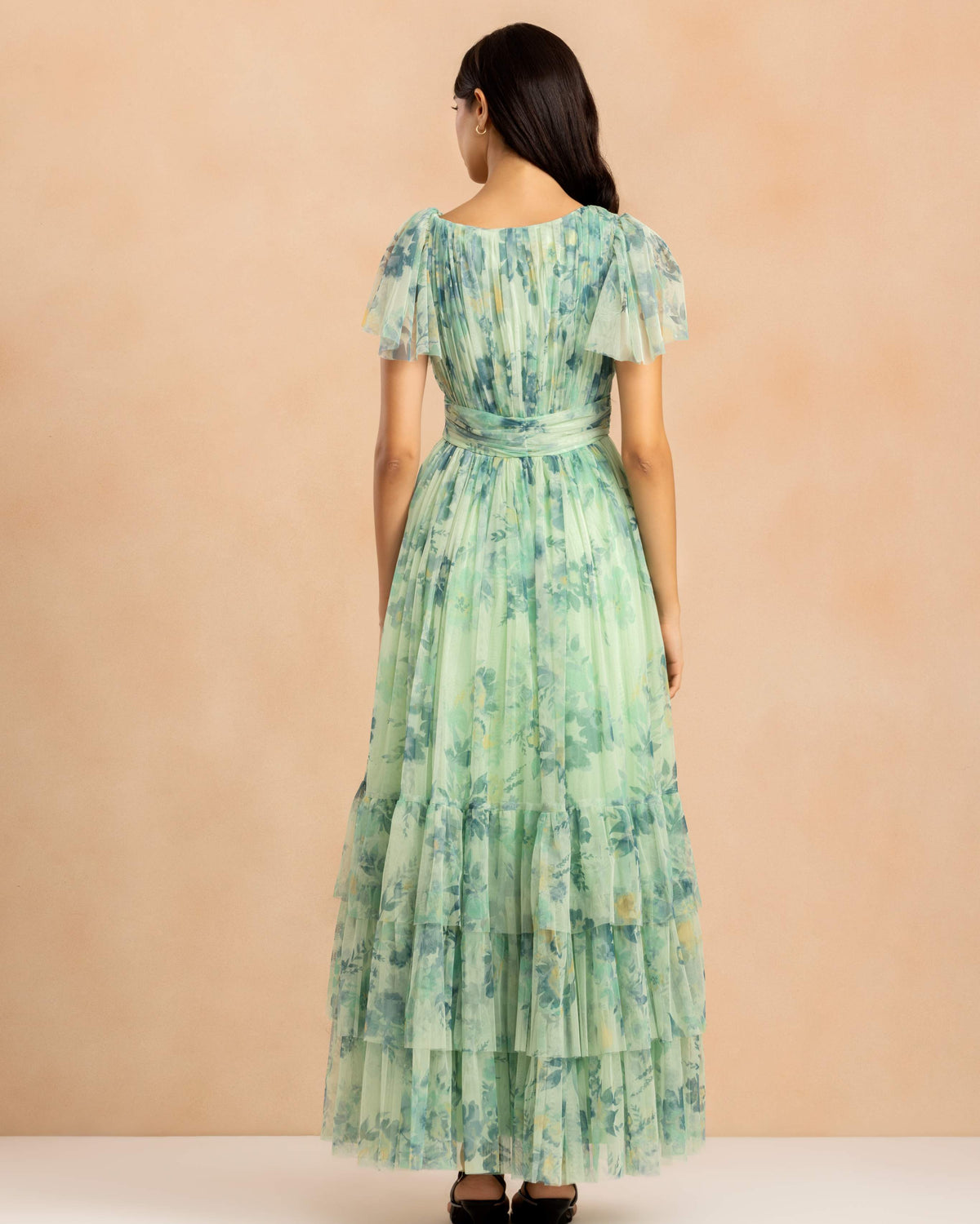 Madison Tulle Maxi Dress in Light Sage Floral