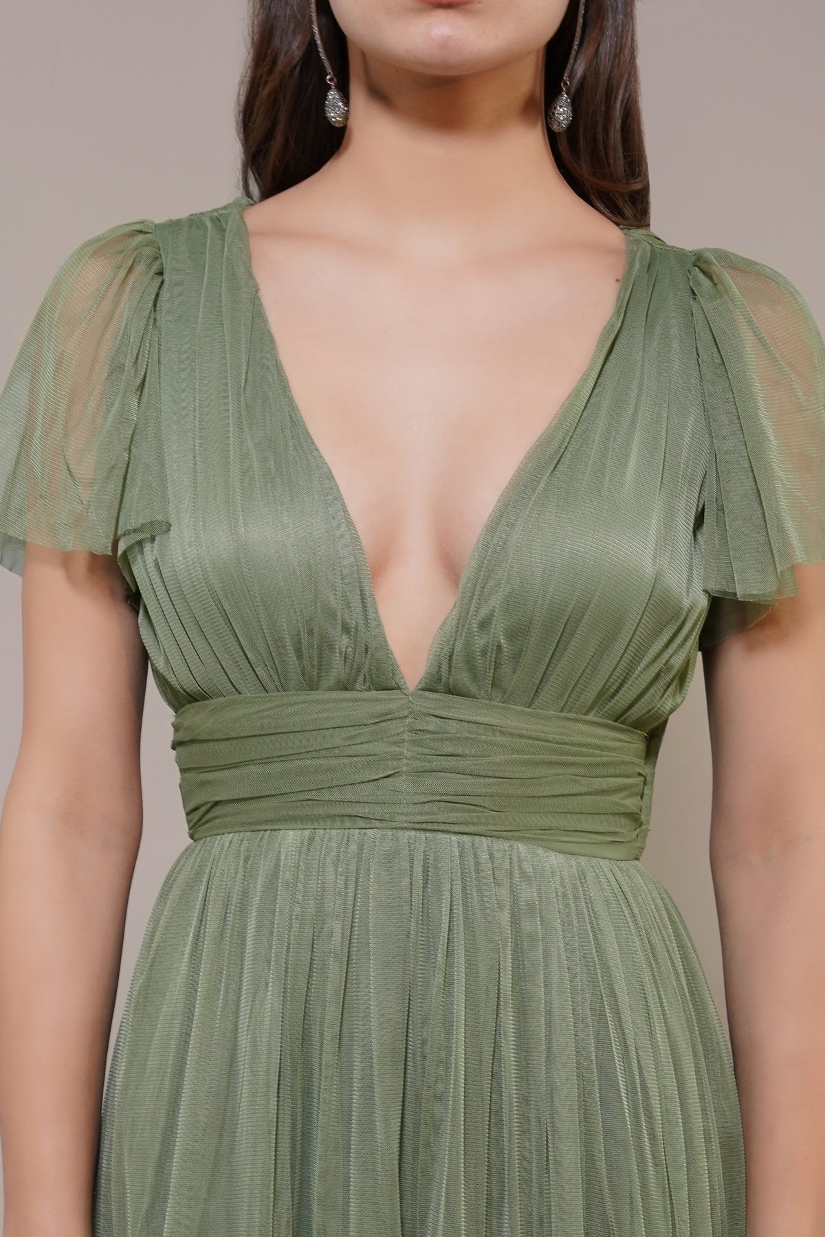 Madison Soft Olive Tulle Bridesmaid Midi Dress