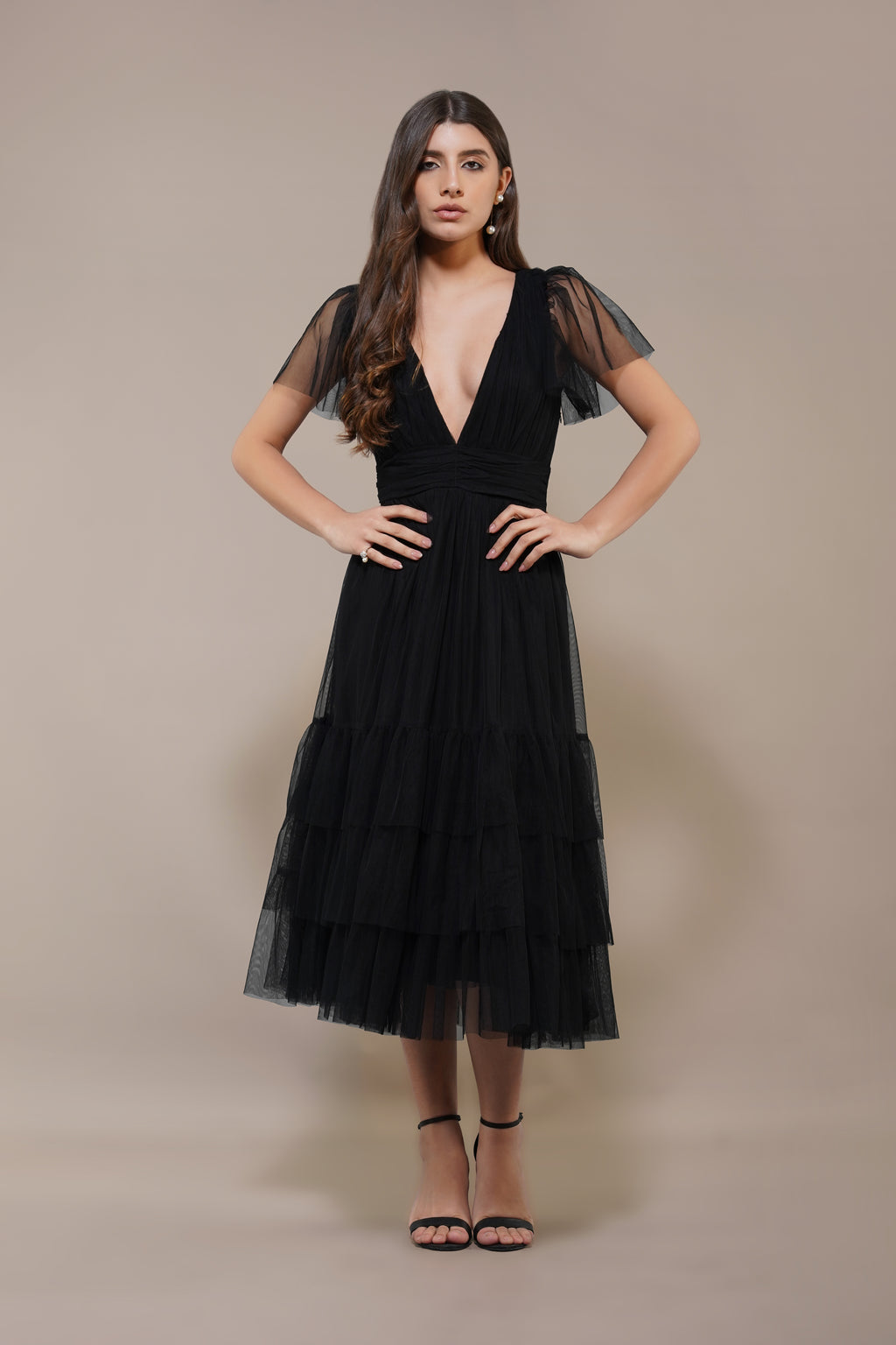 Madison Black Tulle Bridesmaid Midi Dress UK6 / Black Madison Black Tulle Bridesmaid Midi Dress UK6 / Black