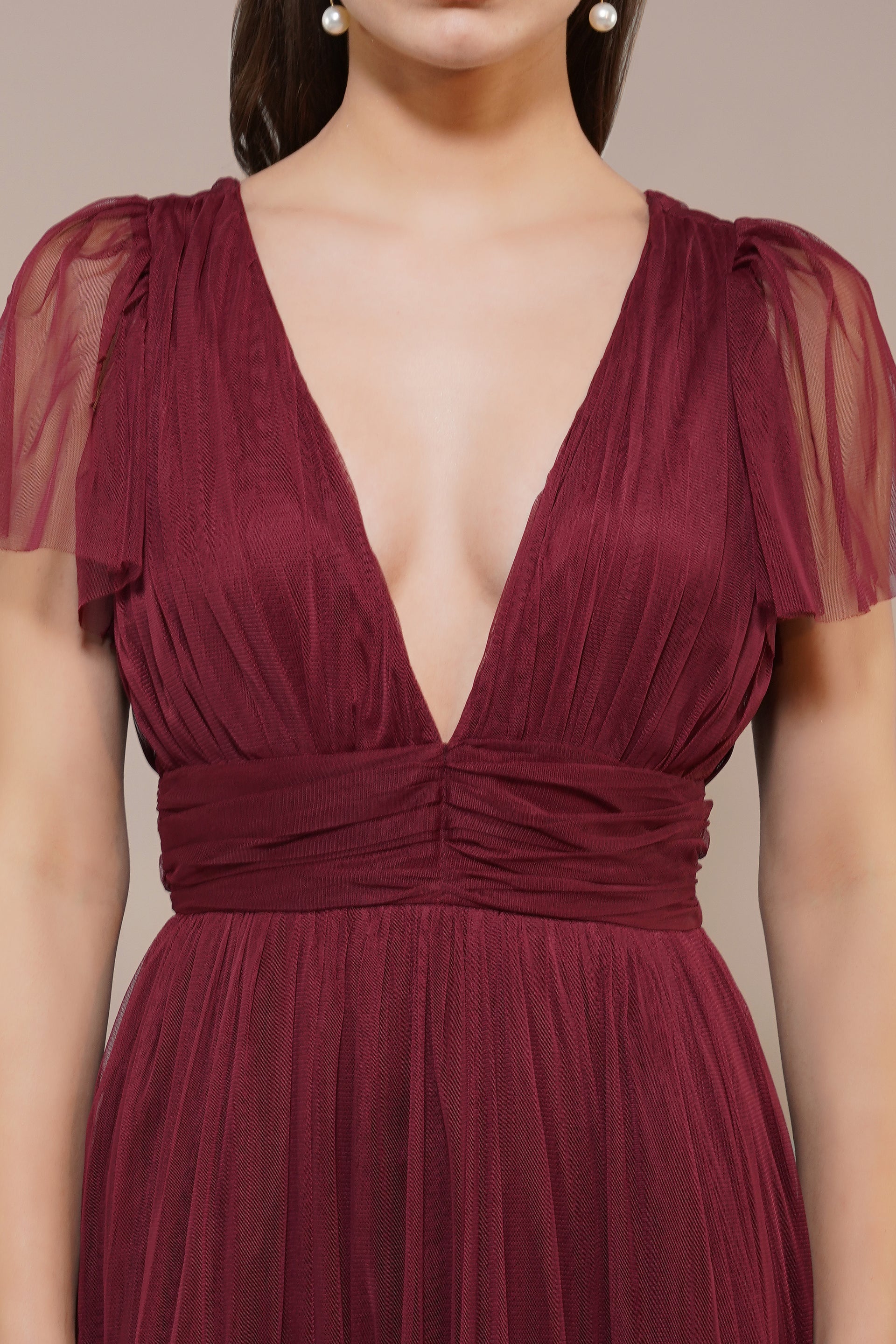 Madison Burgundy Bridesmaid Tulle Midi Dress