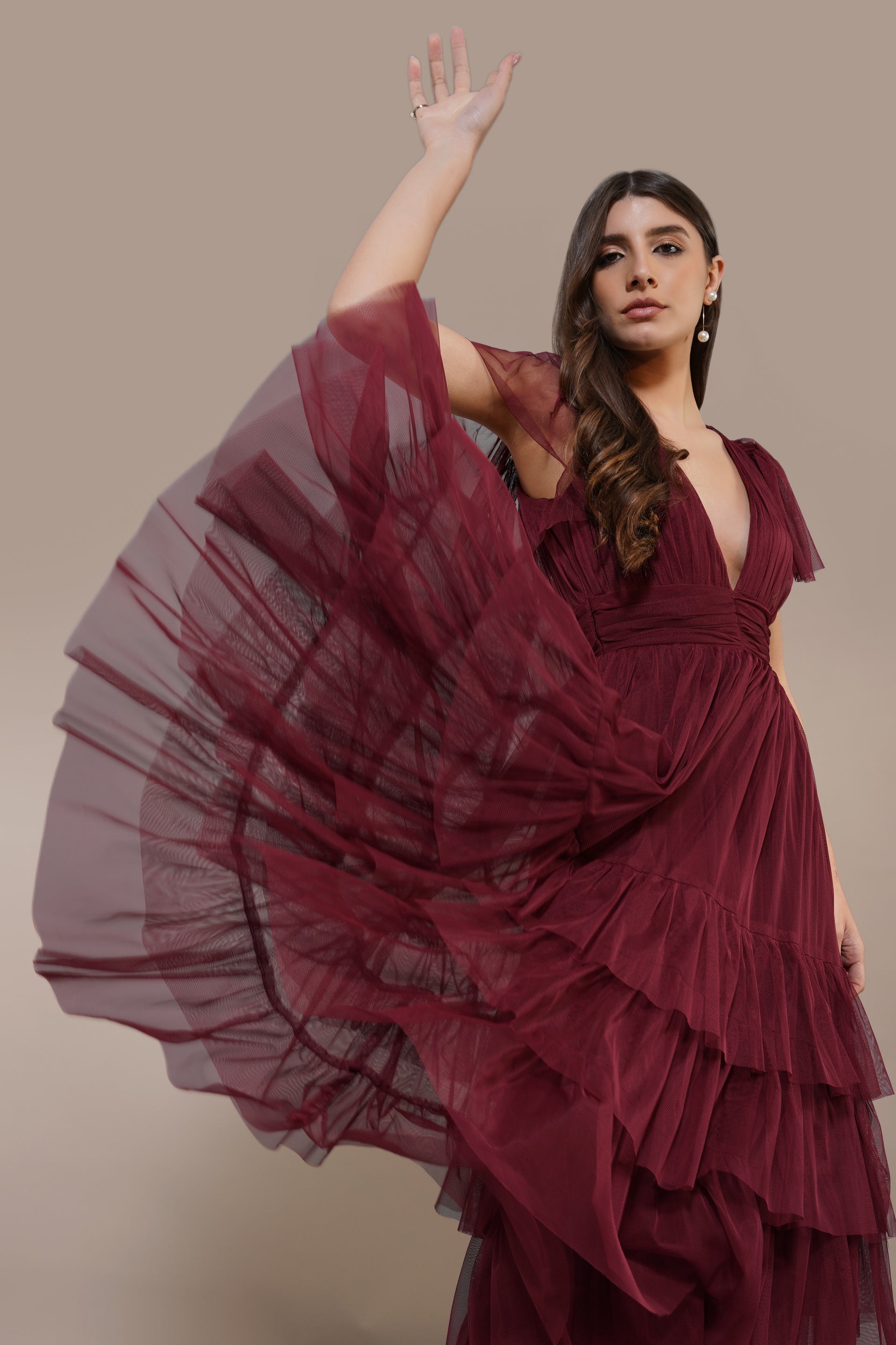 Madison Burgundy Bridesmaid Tulle Midi Dress