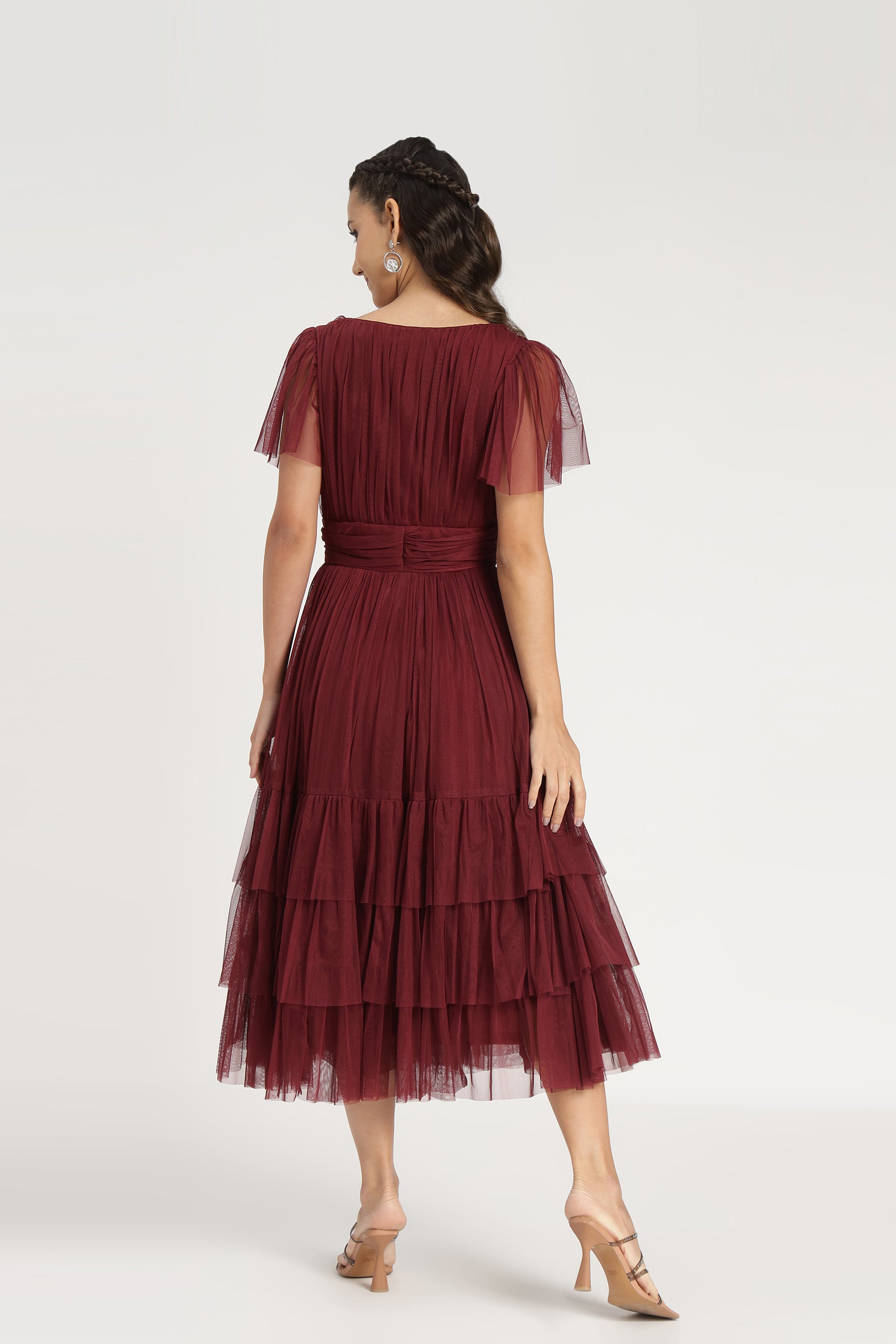 Madison Burgundy Bridesmaid Tulle Midi Dress