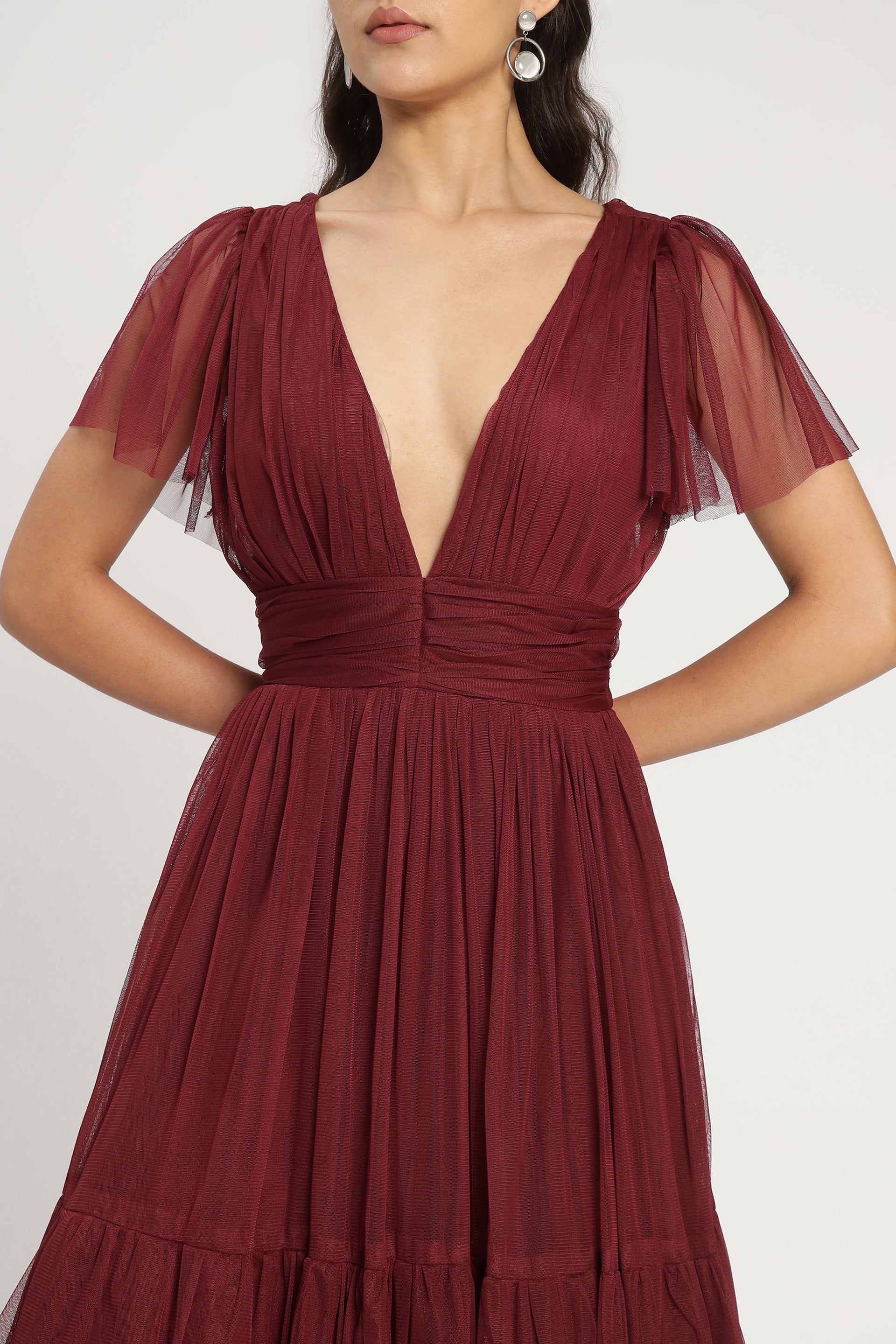 Madison Burgundy Bridesmaid Tulle Midi Dress