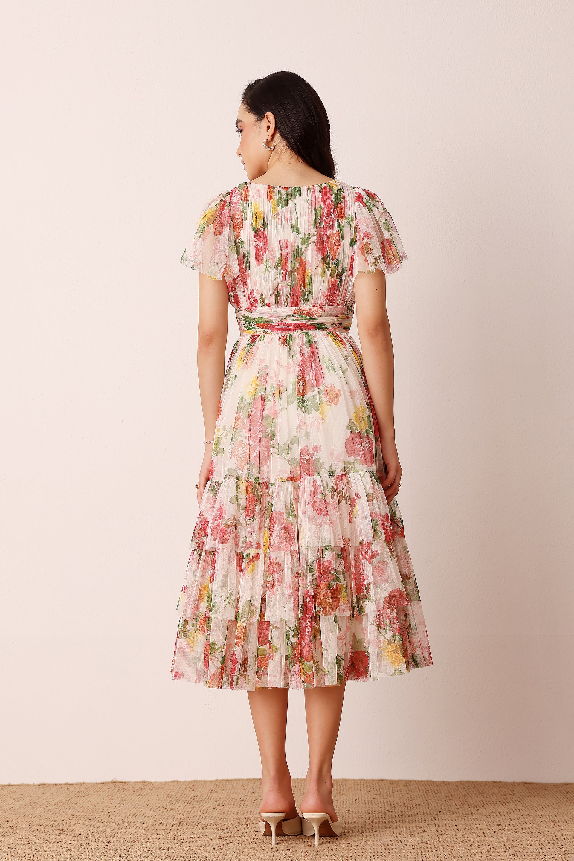 Madison Tulle Midi Dress in Floral Print