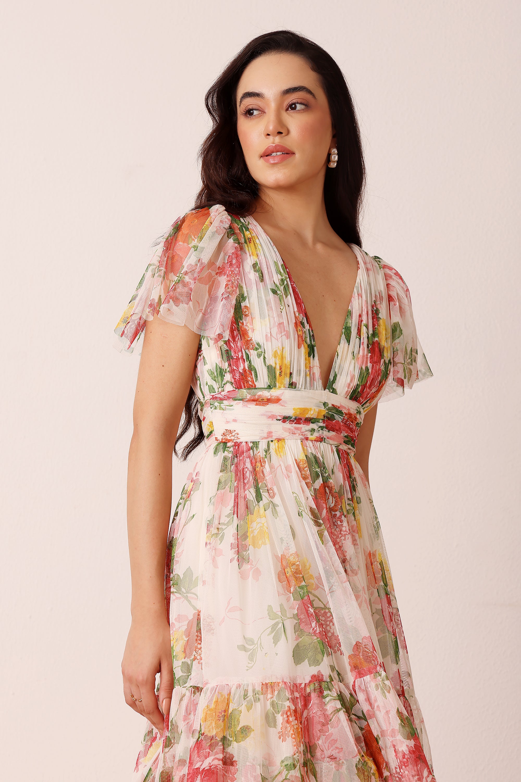 Madison Tulle Midi Dress in Floral Print