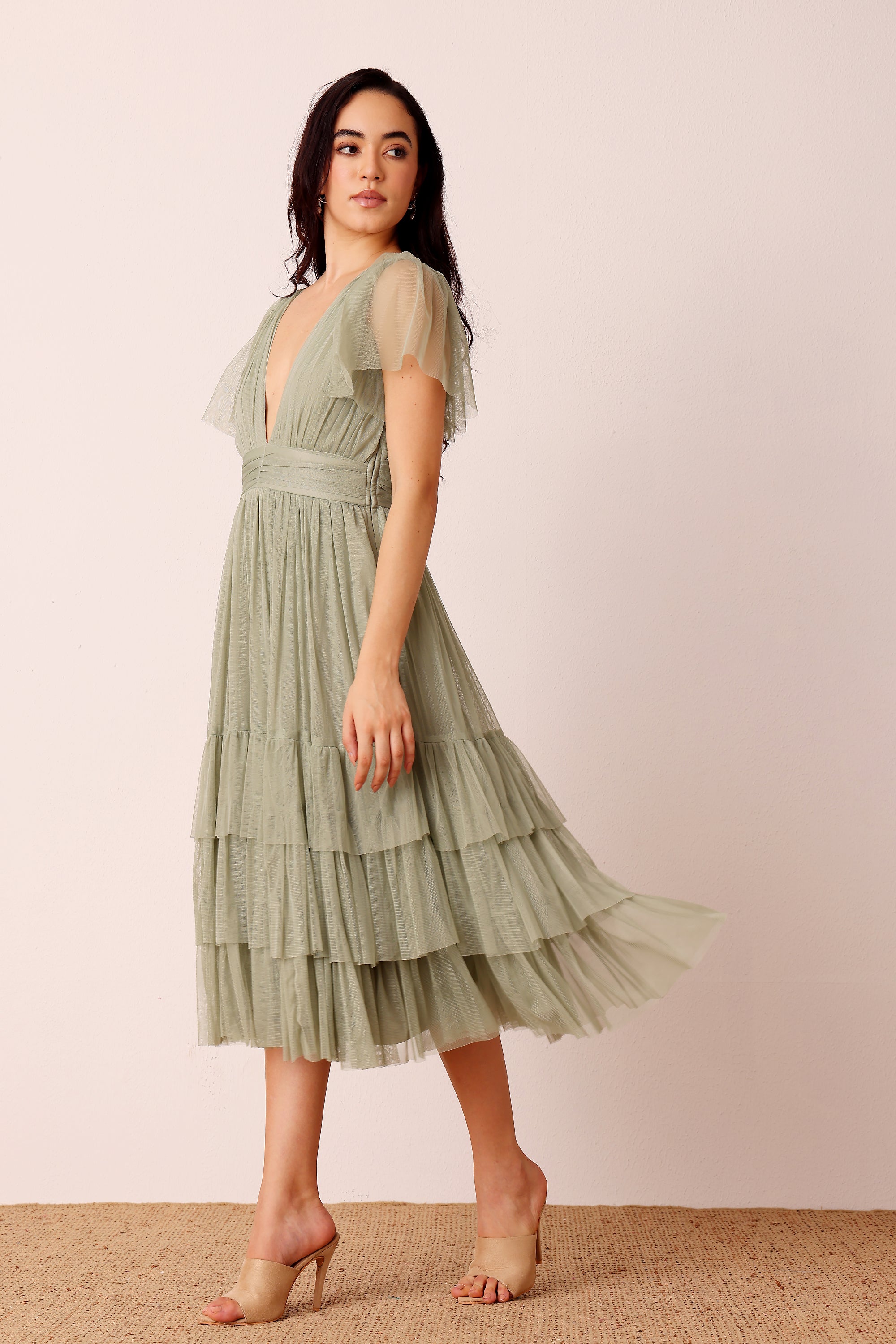Madison Dusty Sage Tulle Bridesmaid Midi Dress