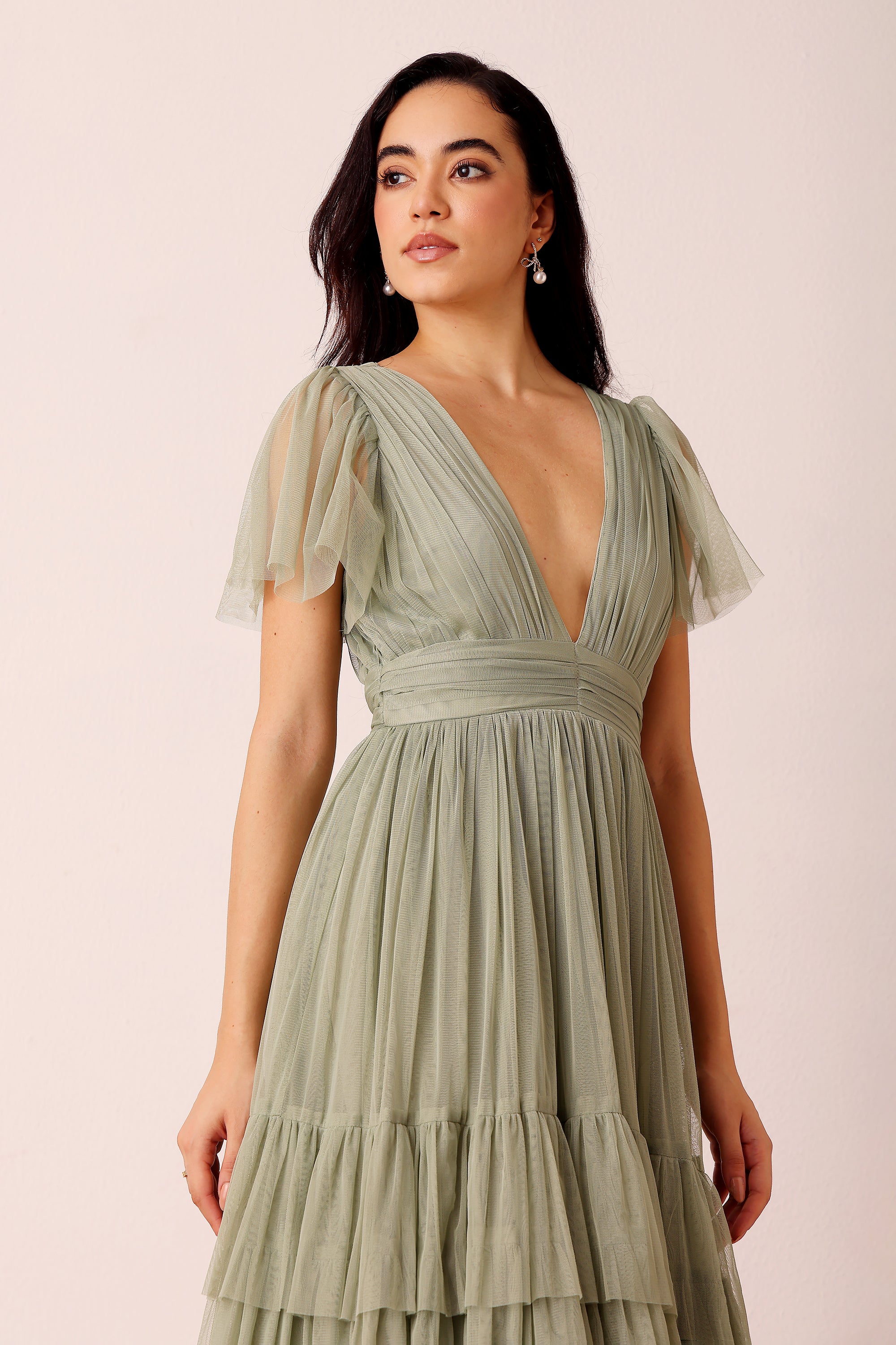 Madison Dusty Sage Tulle Bridesmaid Midi Dress