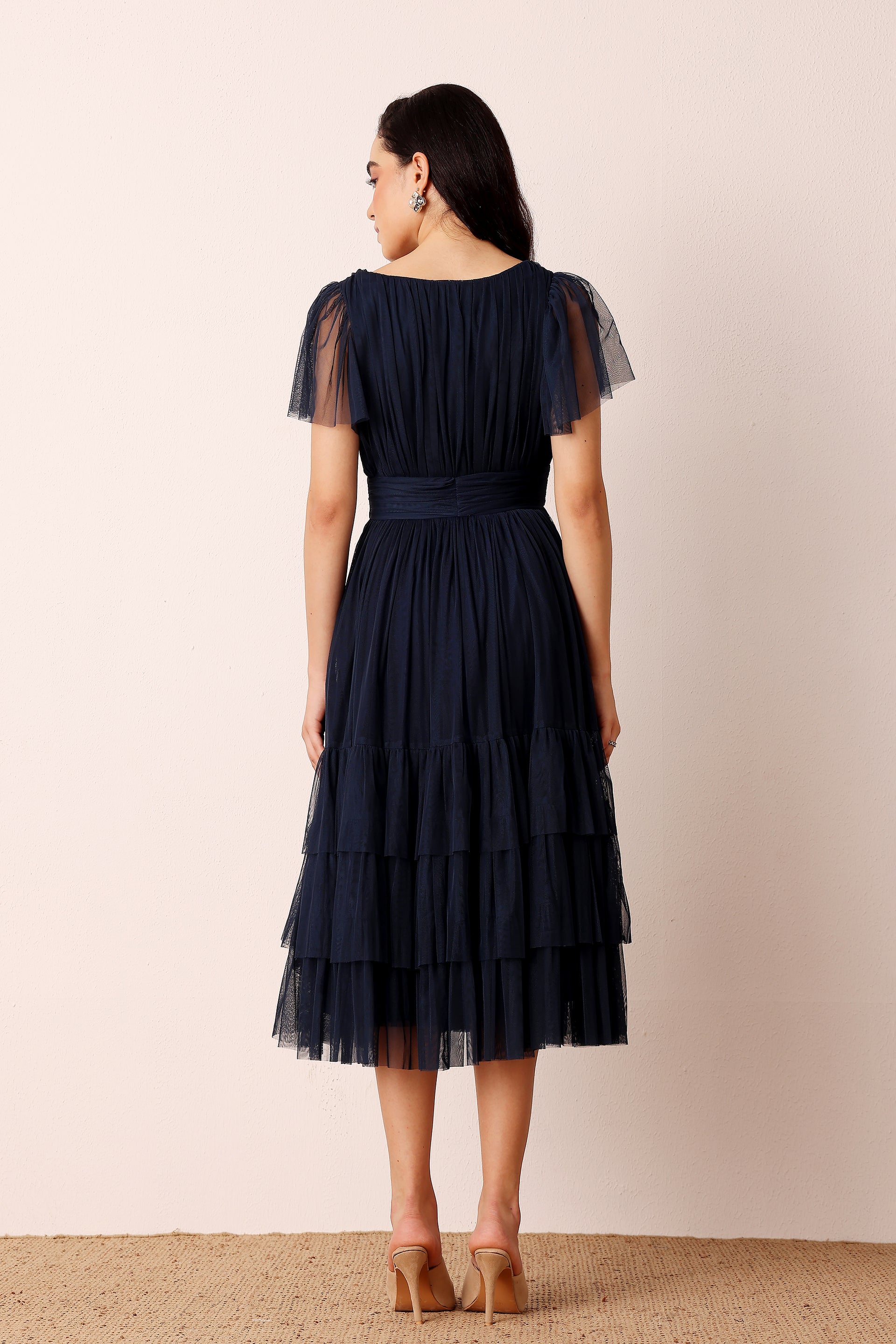 Madison Navy Blue Tulle Bridesmaid Midi Dress