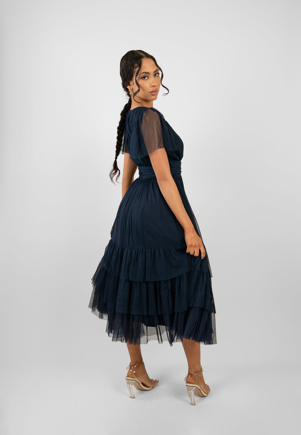 Madison Navy Blue Tulle Bridesmaid Midi Dress