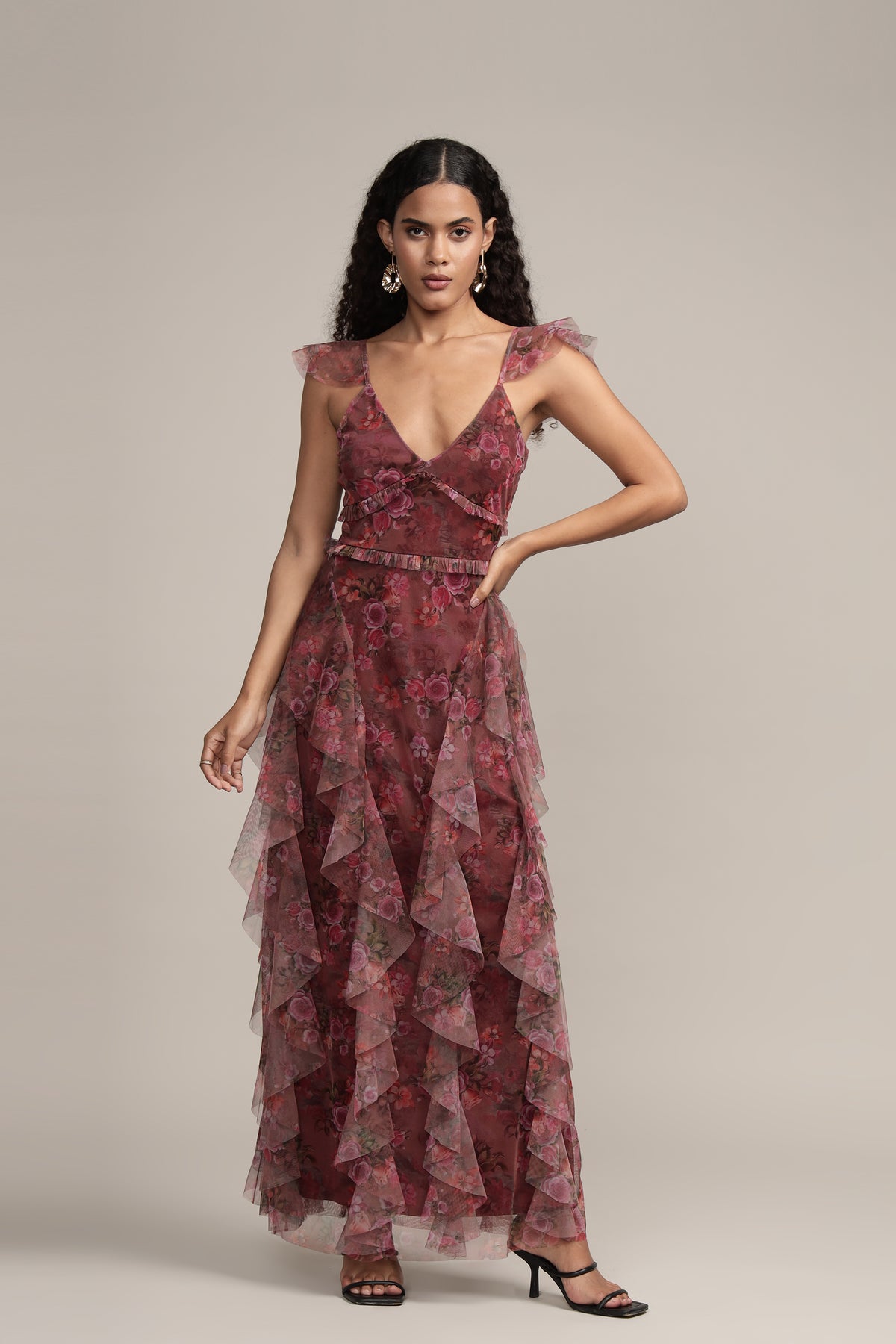Malin Tulle Maxi Dress in Purple Floral