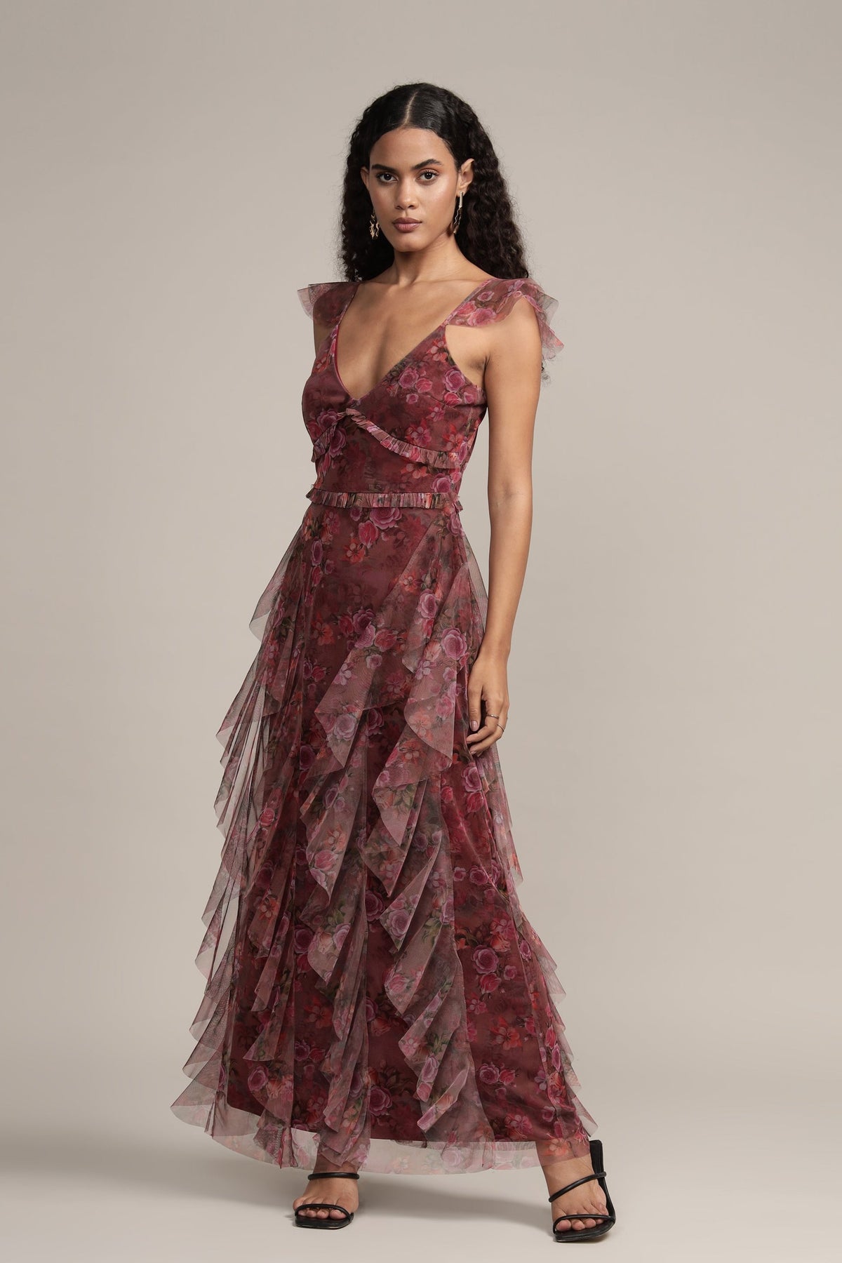 Malin Tulle Maxi Dress in Purple Floral