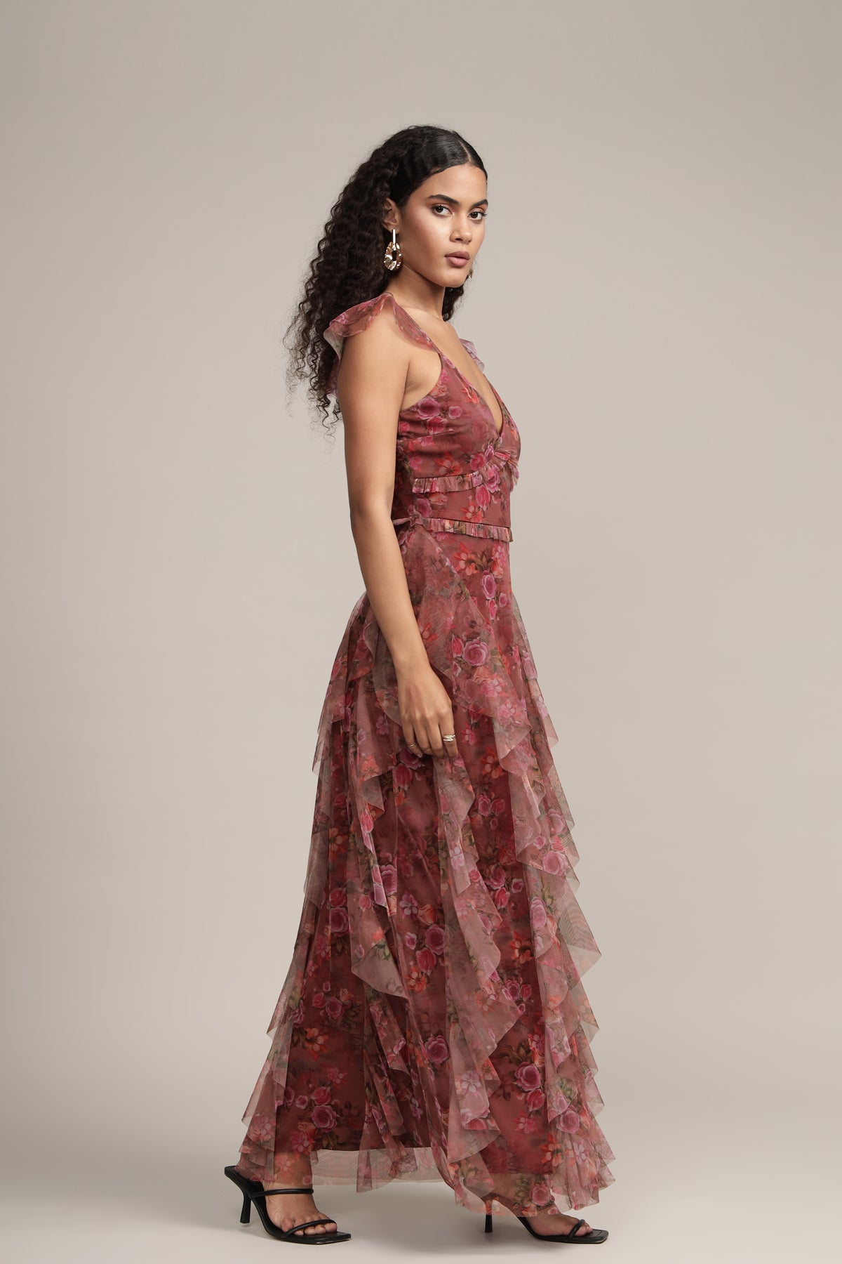 Malin Tulle Maxi Dress in Purple Floral