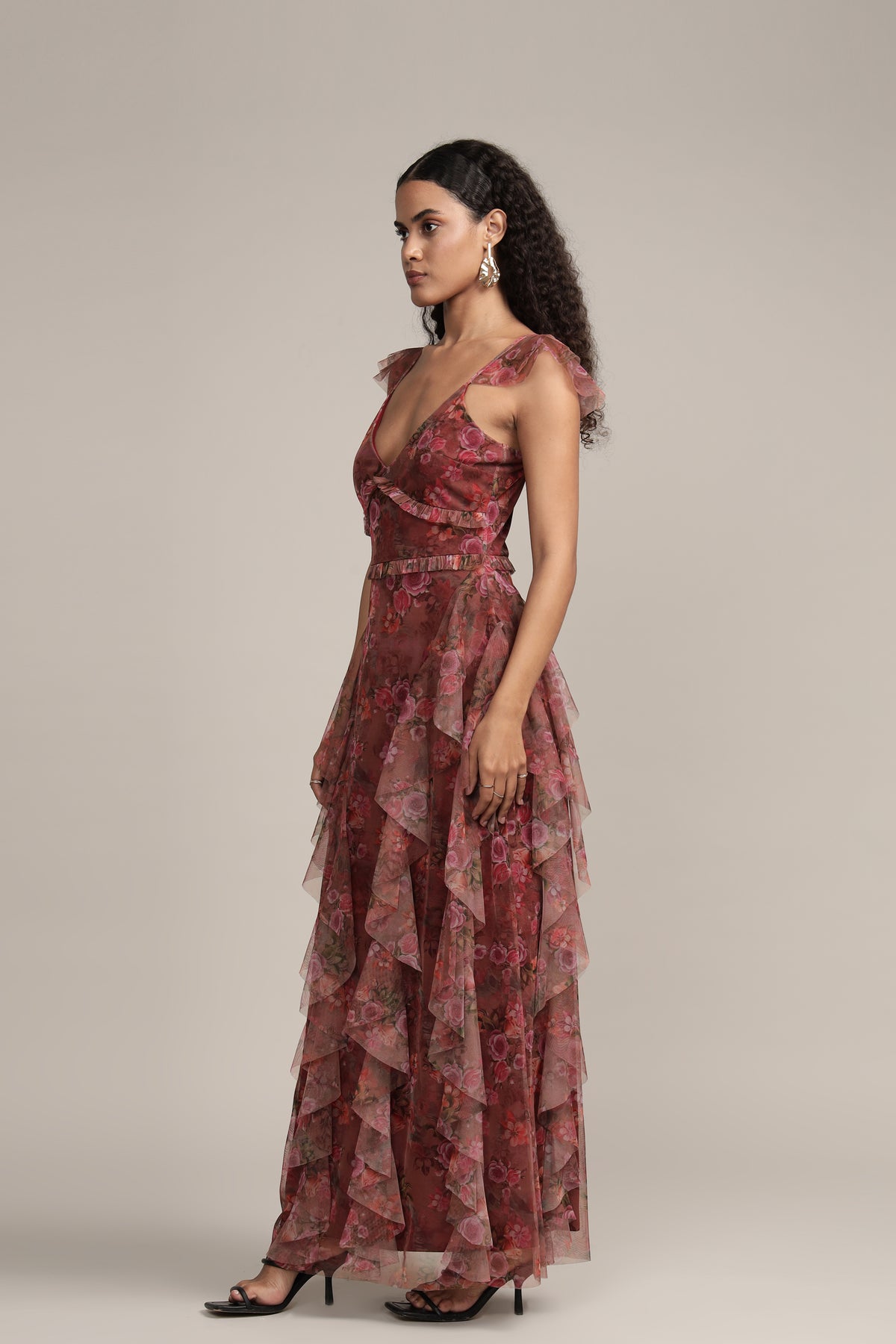 Malin Tulle Maxi Dress in Purple Floral