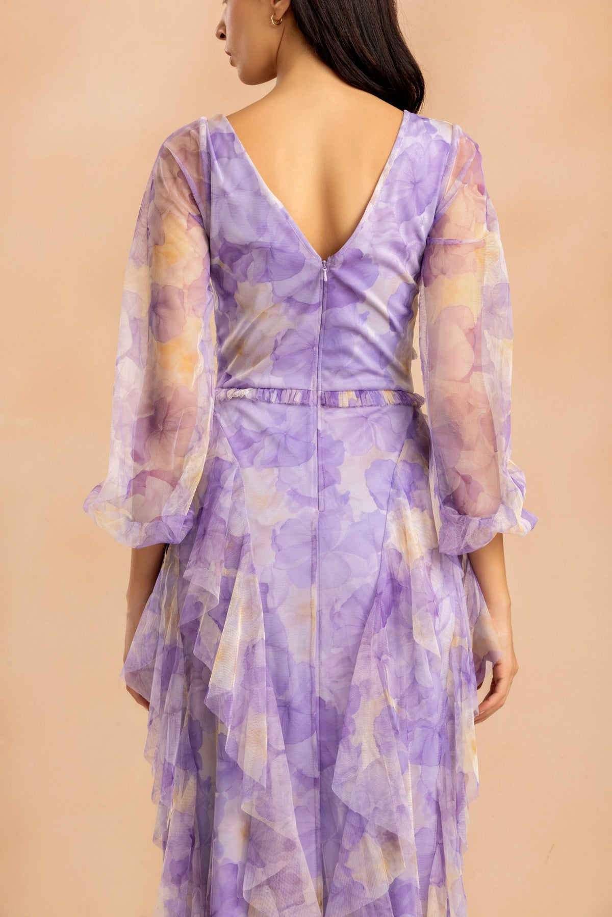 Long Sleeve Malin Tulle Maxi Dress in Blown Up Lilac Floral