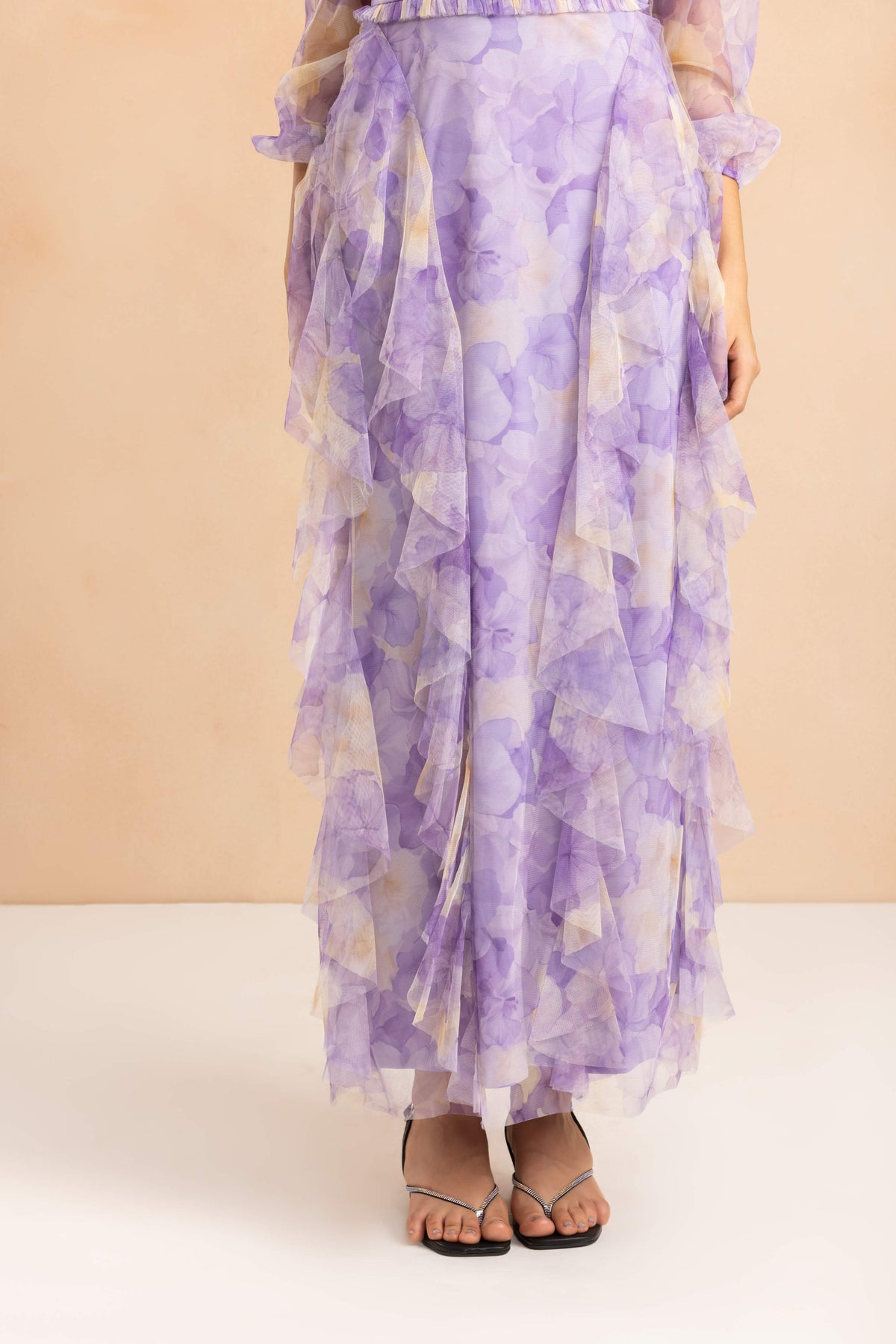 Long Sleeve Malin Tulle Maxi Dress in Blown Up Lilac Floral