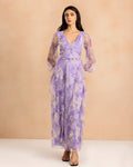 Long Sleeve Malin Tulle Maxi Dress in Blown Up Lilac Floral