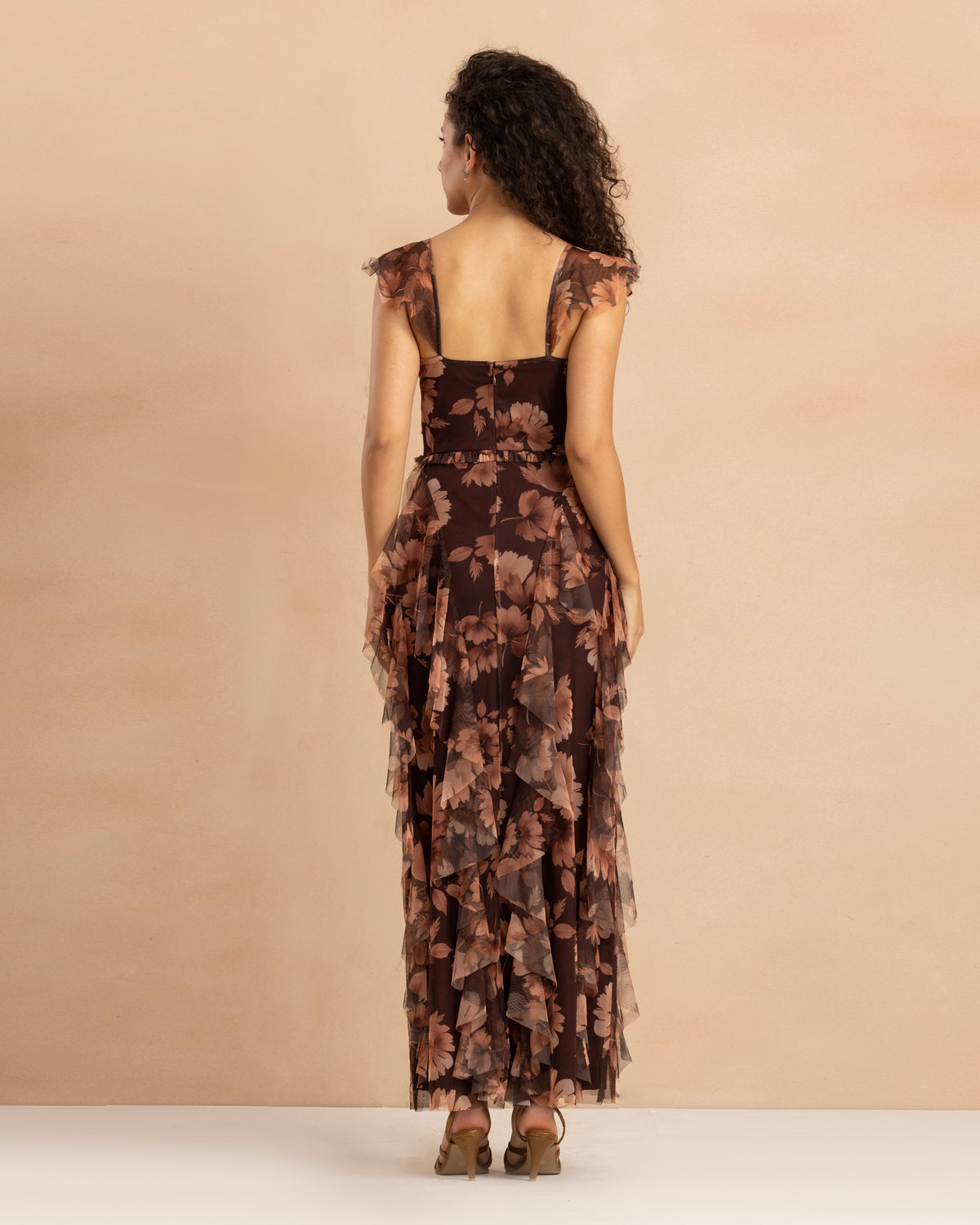 Malin Tulle Midaxi Dress in Autumnal Leaf Print