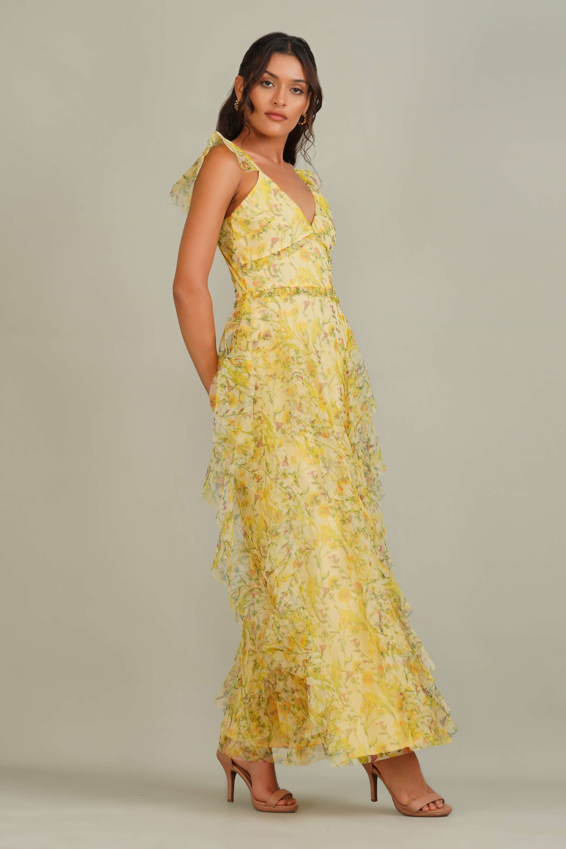 Malin Maxi Dress in Yellow Floral