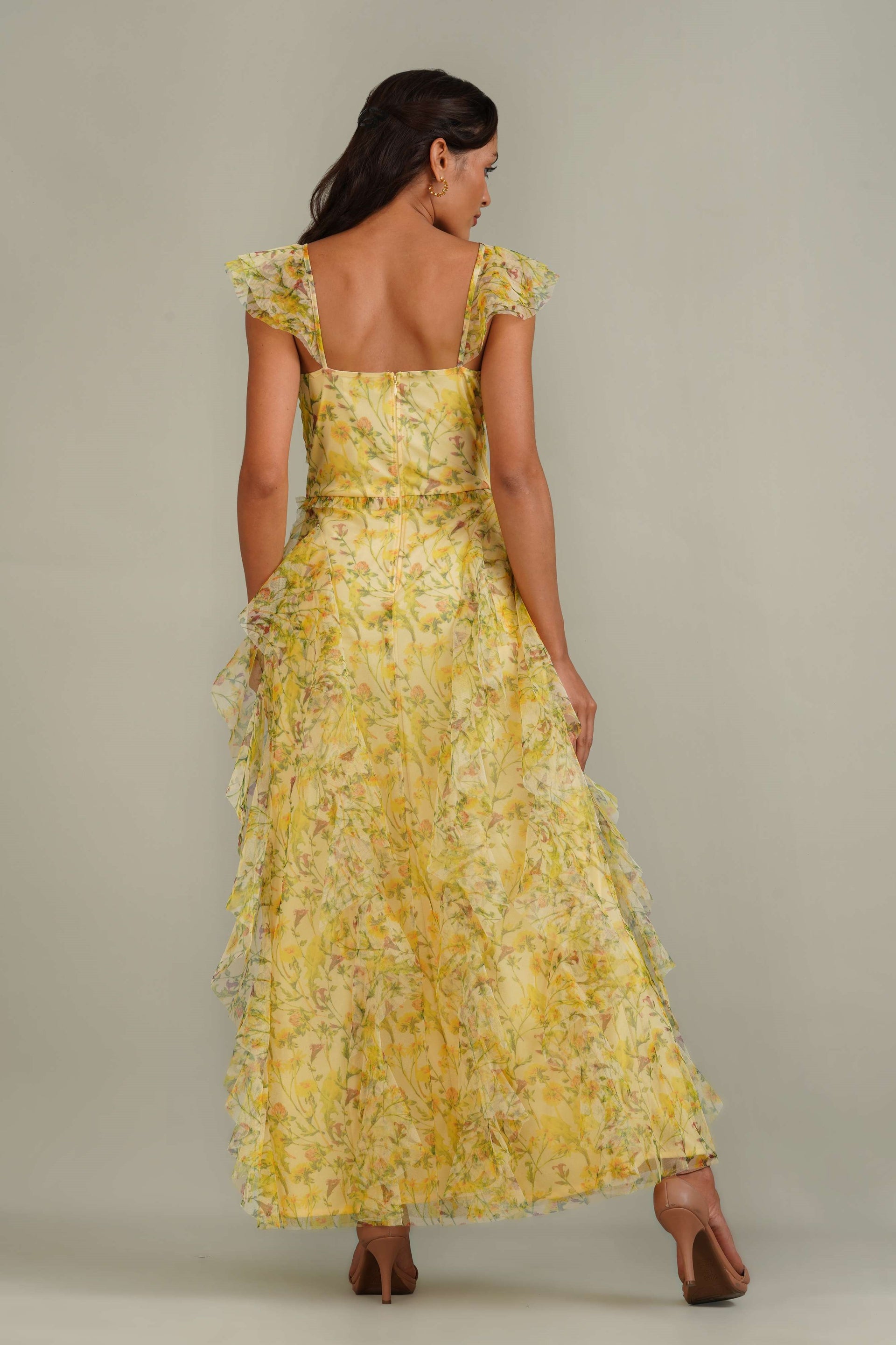 Malin Maxi Dress in Yellow Floral