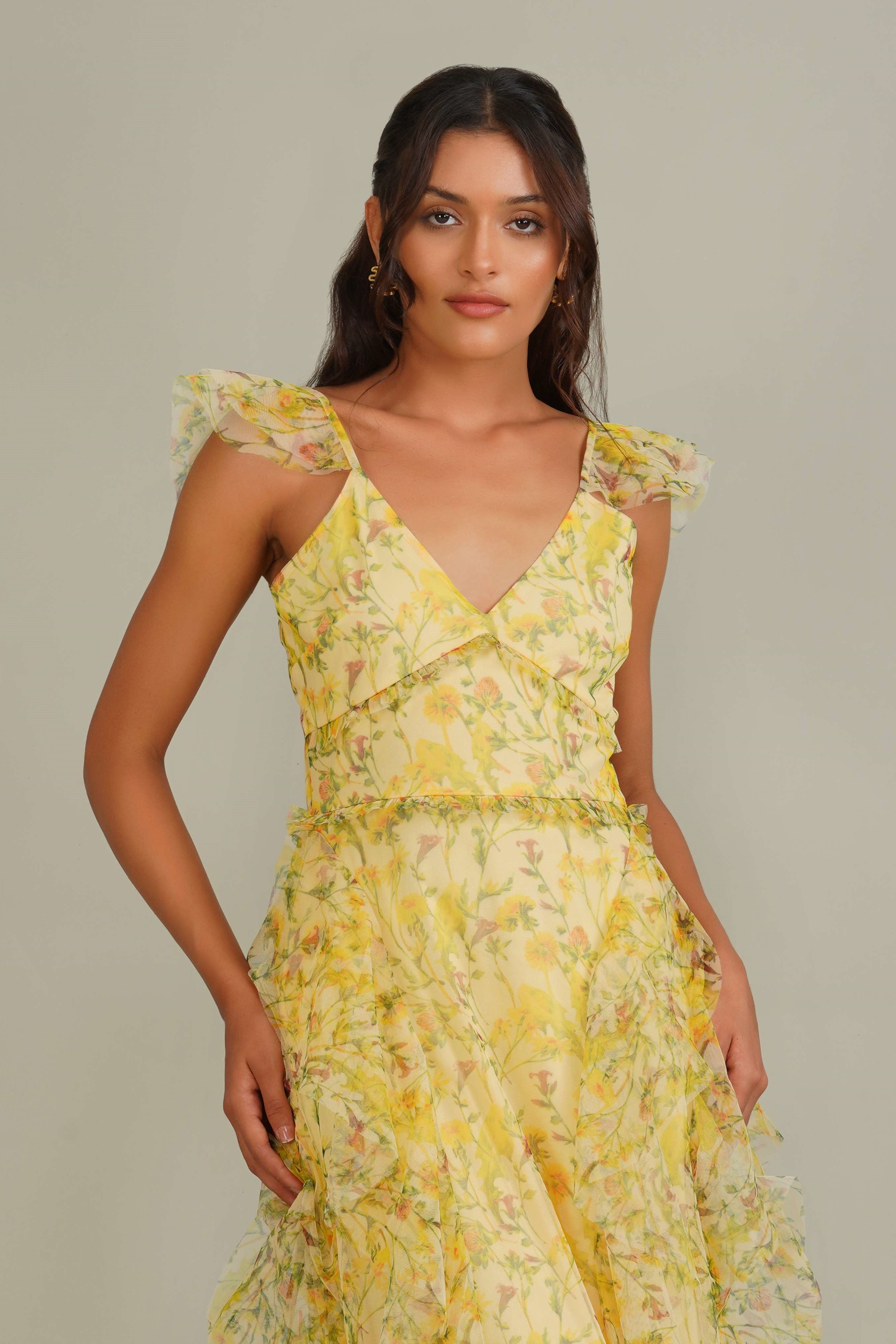 Malin Maxi Dress in Yellow Floral