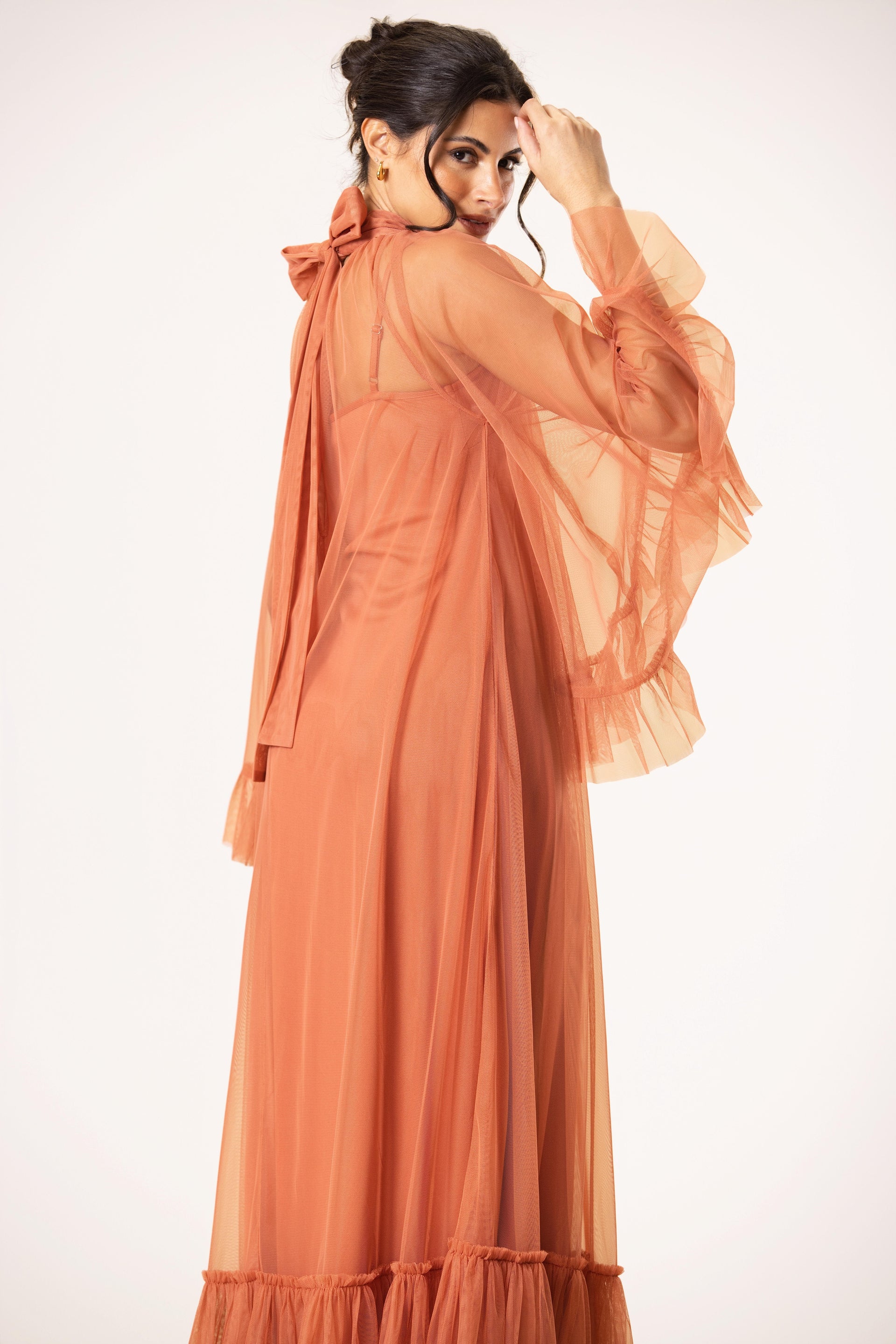 Malta Tulle Midaxi Dress in Terracotta