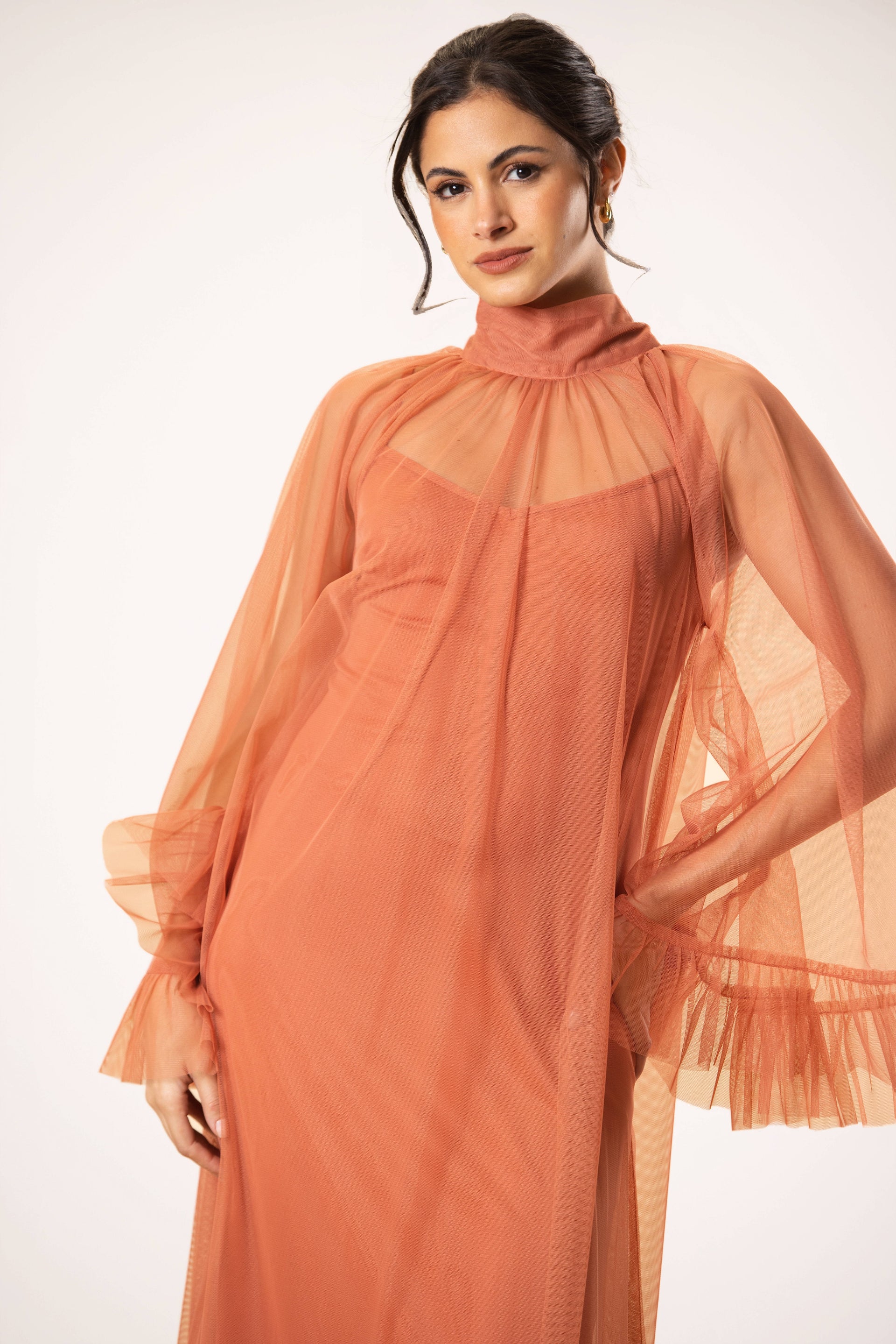Malta Tulle Midaxi Dress in Terracotta