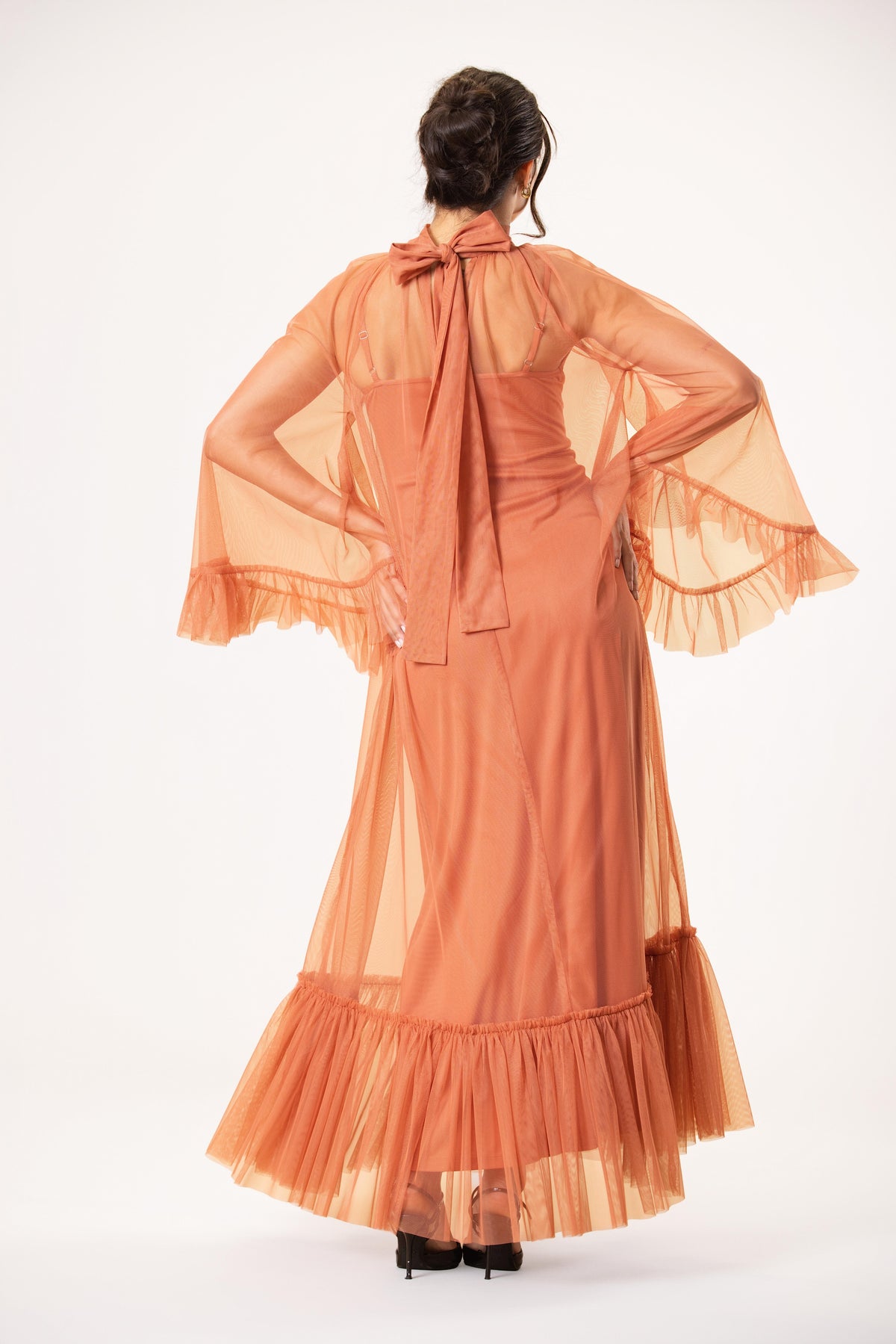 Malta Tulle Midaxi Dress in Terracotta