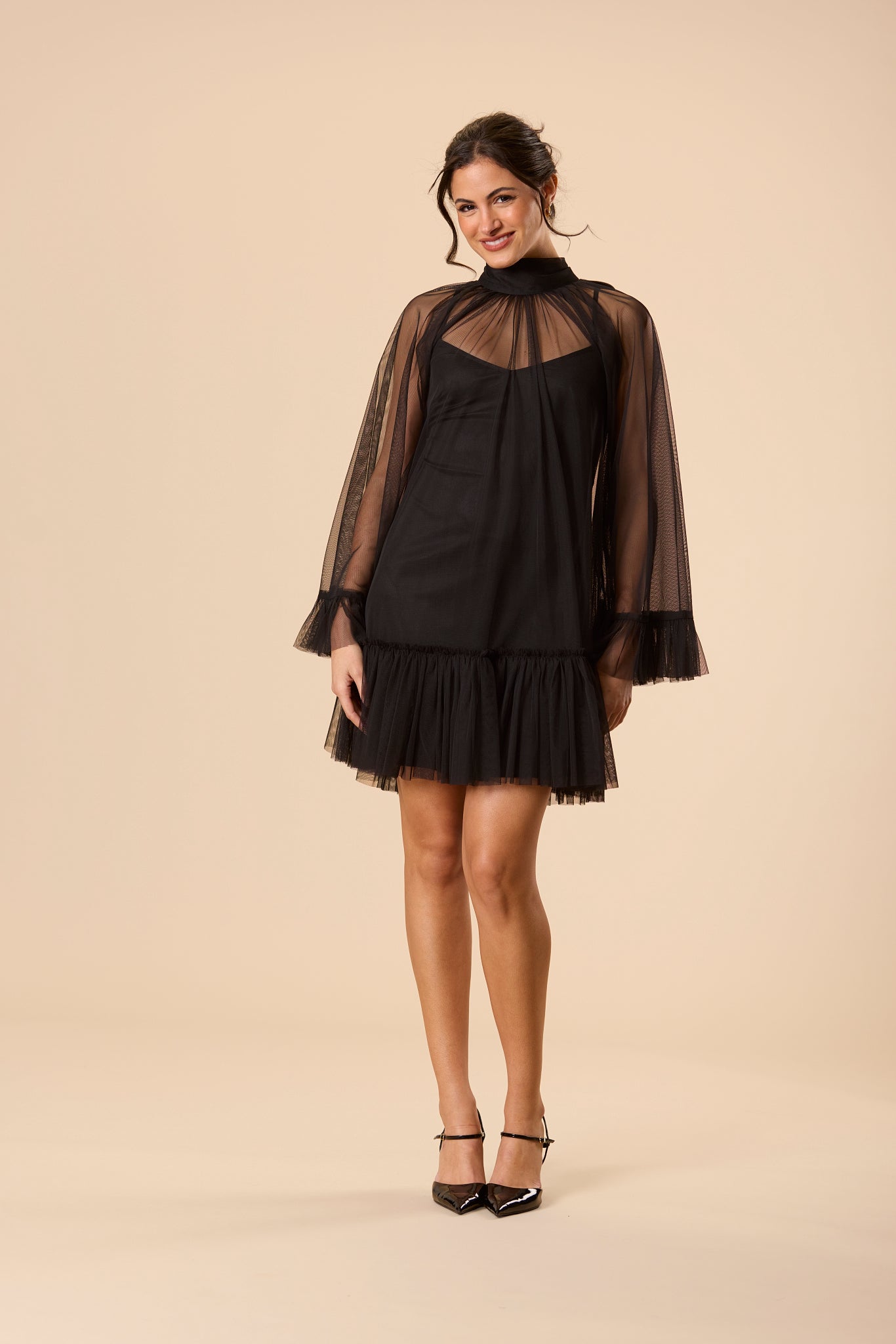 Malta Tulle Mini Dress in Black – Lace & Beads