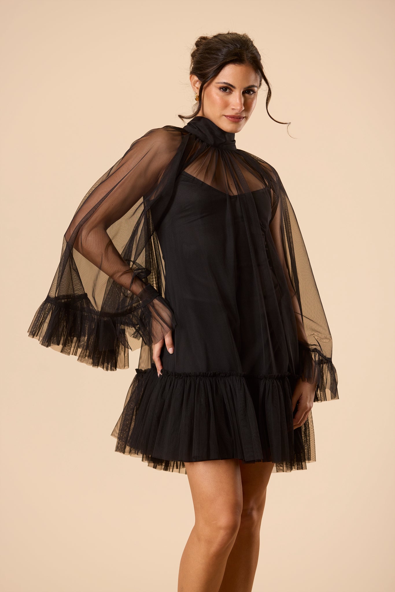 Malta Tulle Mini Dress in Black