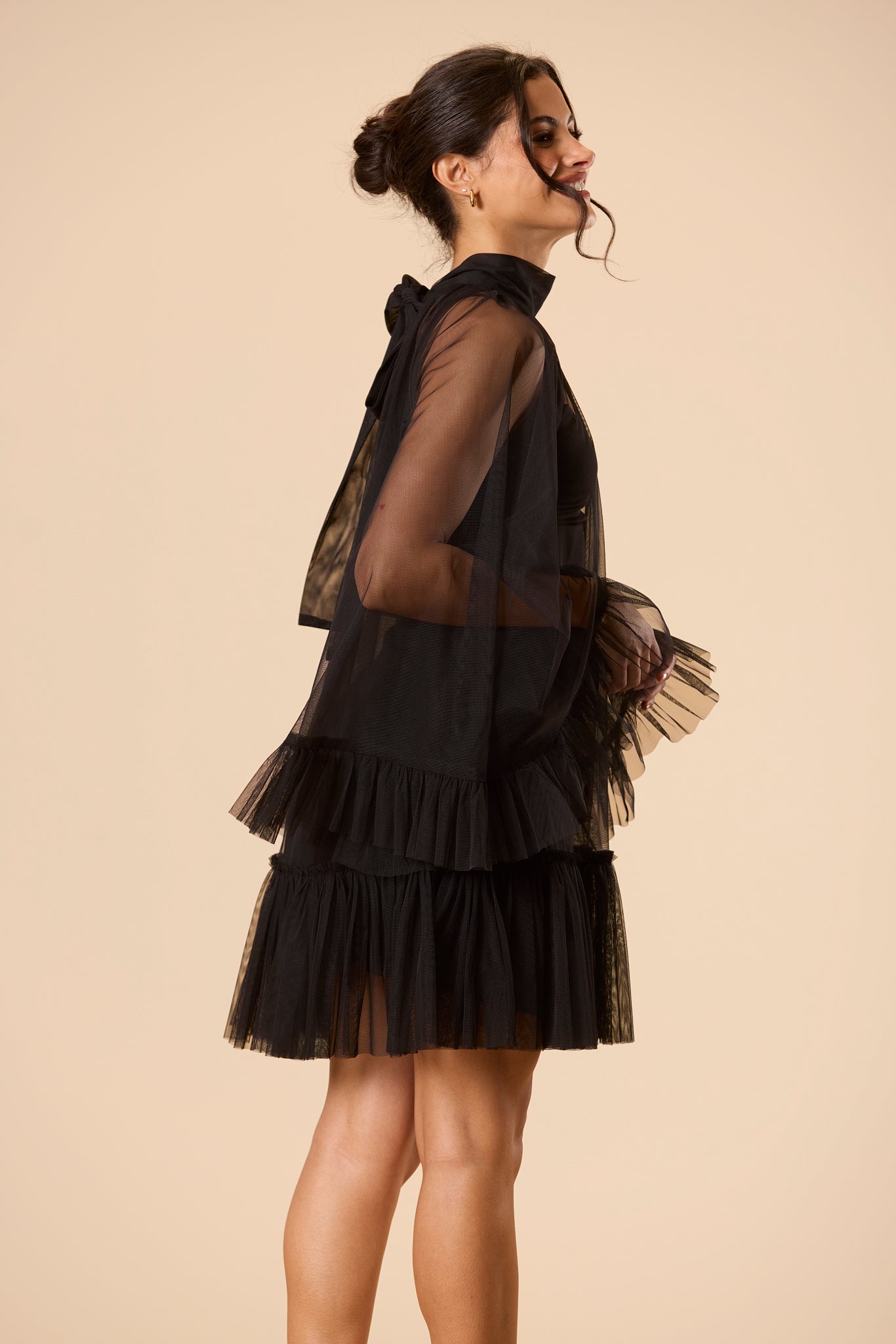Malta Tulle Mini Dress in Black – Lace & Beads