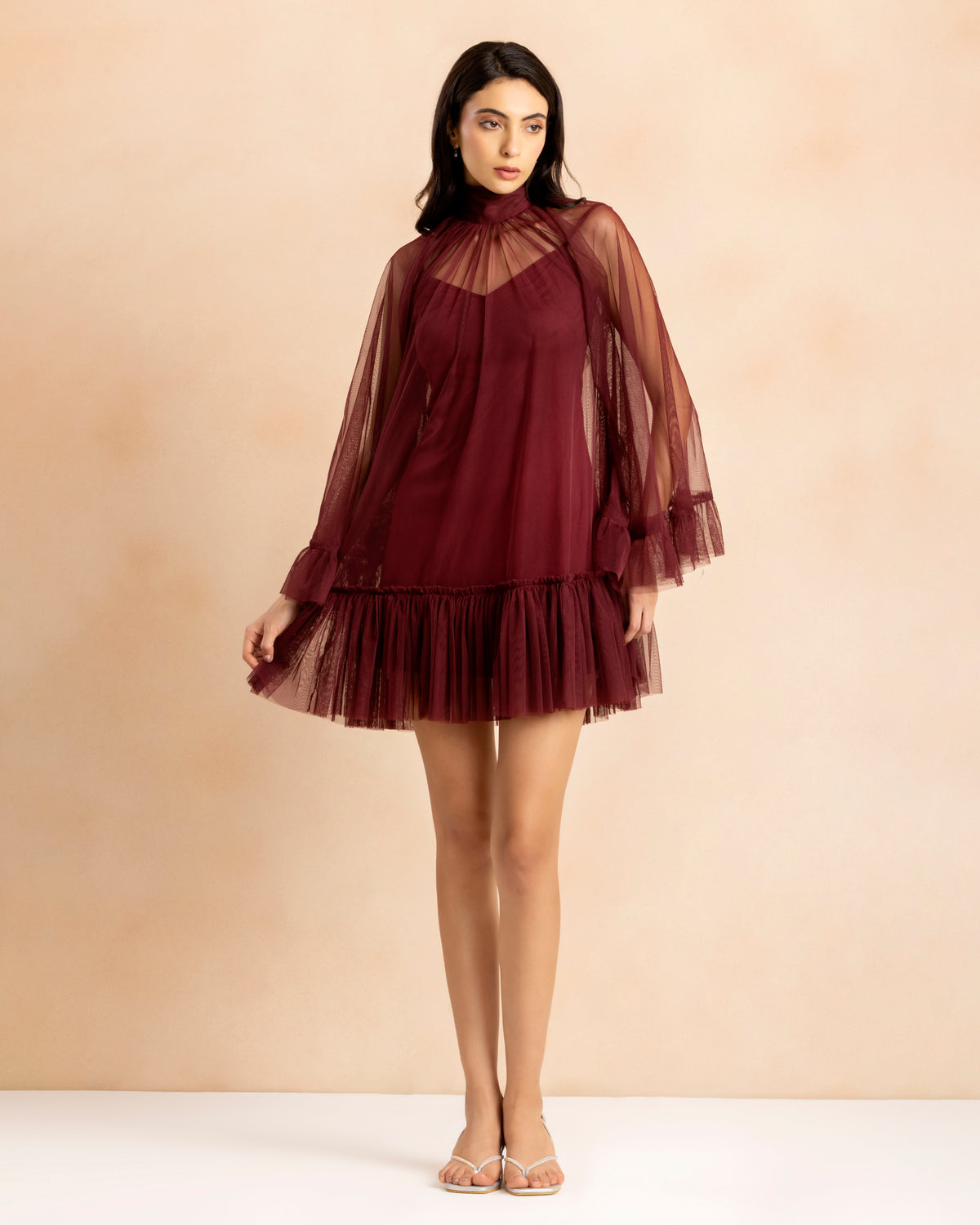 Malta Tulle Mini Dress in Cabernet