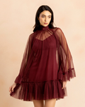 Malta Tulle Mini Dress in Cabernet