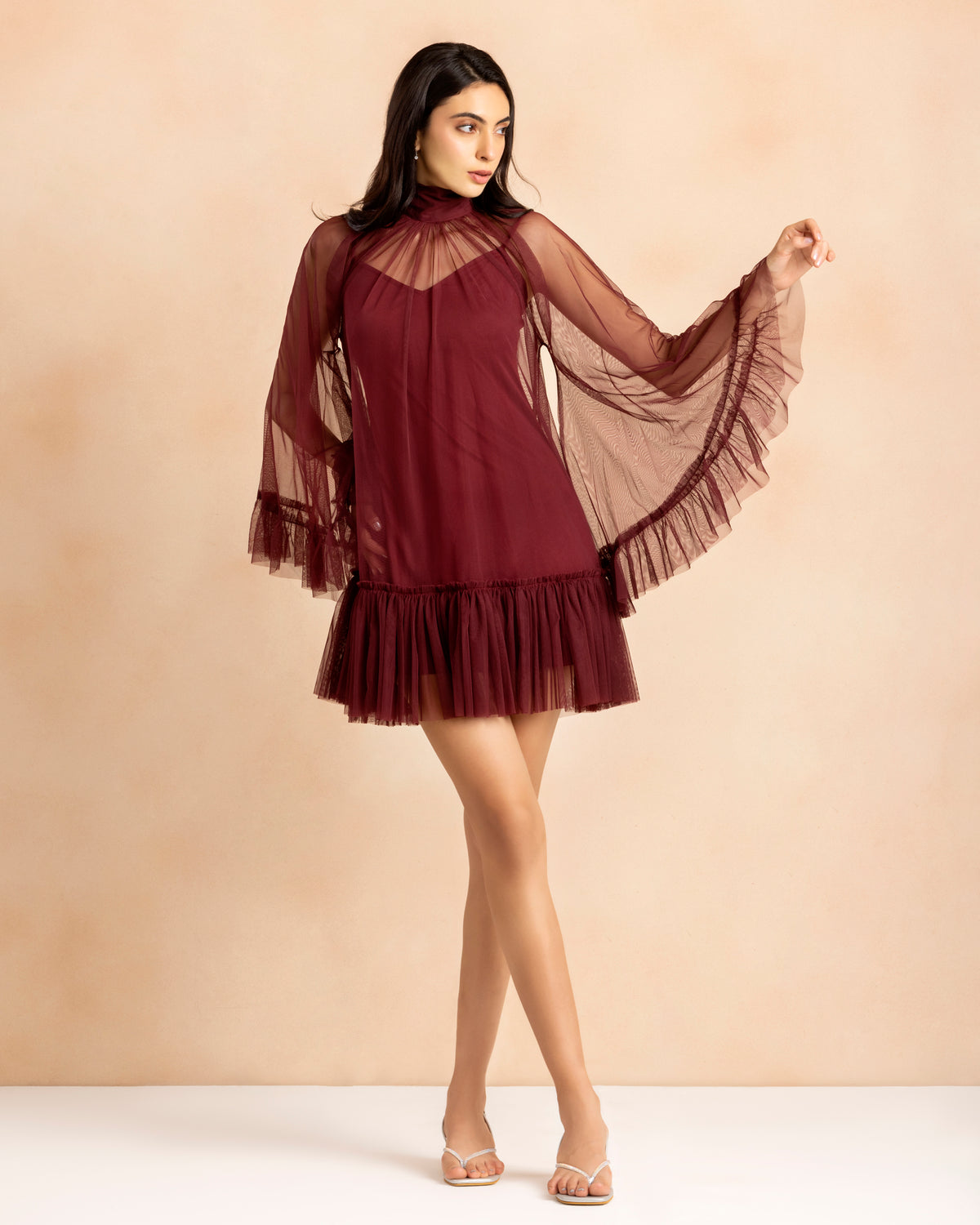Malta Tulle Mini Dress in Cabernet