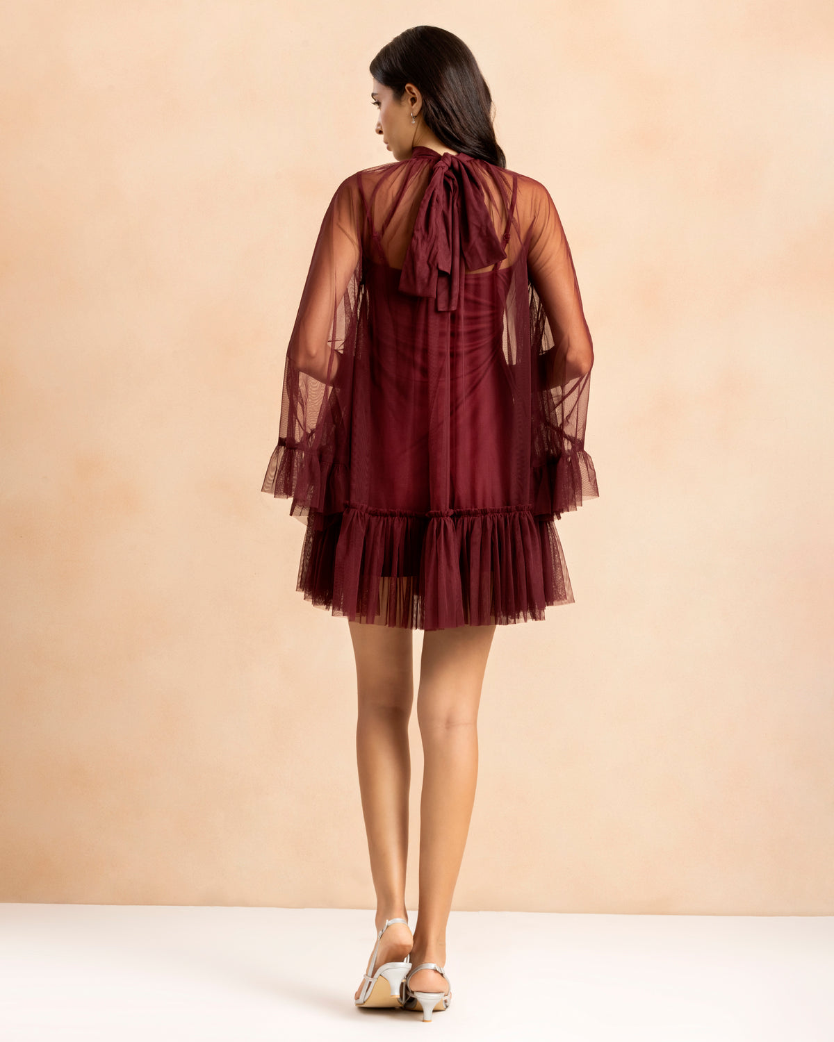 Malta Tulle Mini Dress in Cabernet