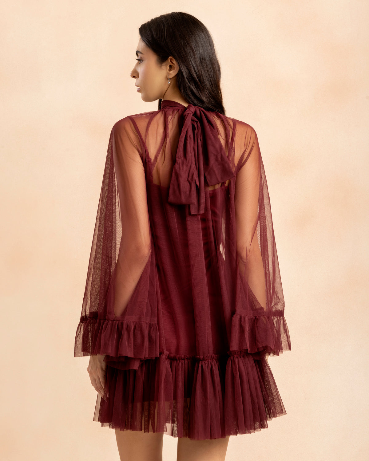 Malta Tulle Mini Dress in Cabernet