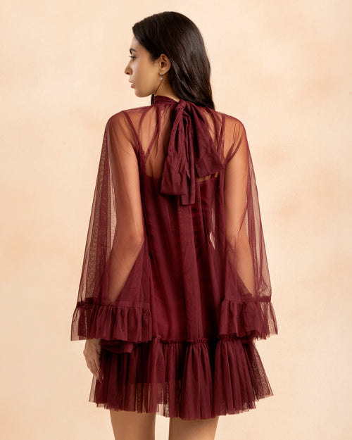 Malta Tulle Mini Dress in Cabernet