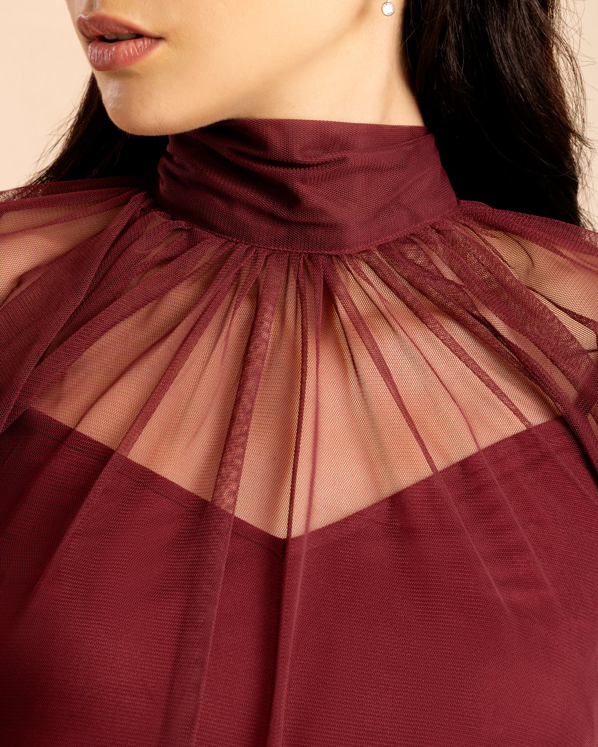 Malta Tulle Mini Dress in Cabernet