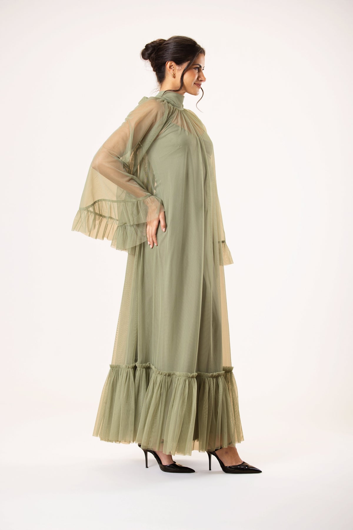 Malta Tulle Midaxi Dress in Soft Olive